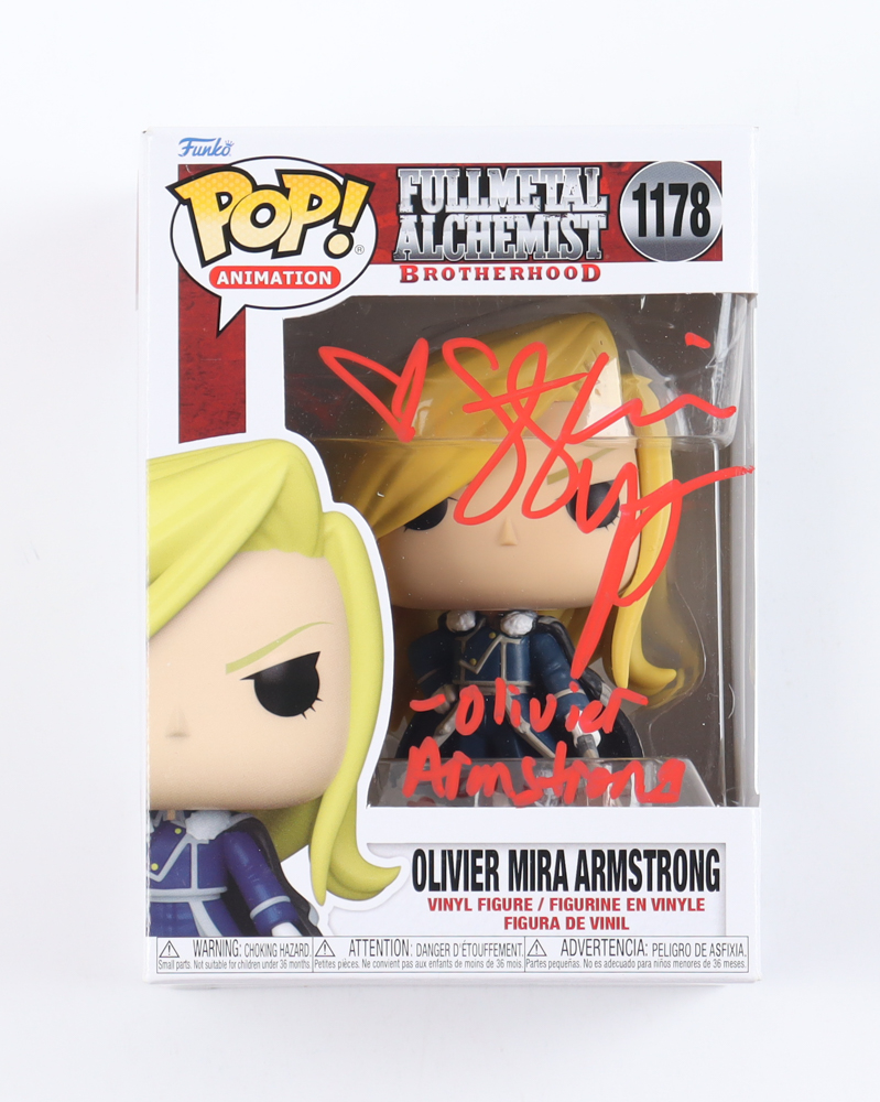 Stephanie Young Signed "Full Metal Alchemist" #1178 Olivier Mira Armstrong Funko Pop! Vinyl Figure Inscribed "Olivier Armstrong" (JSA) at PristineAuction.com Stephanie Young Signed "Full Metal Alchemist" #1178 Olivier Mira Armstrong Funko Pop! Vinyl Figure Inscribed "Olivier Armstrong" (JSA) at PristineAuction.com