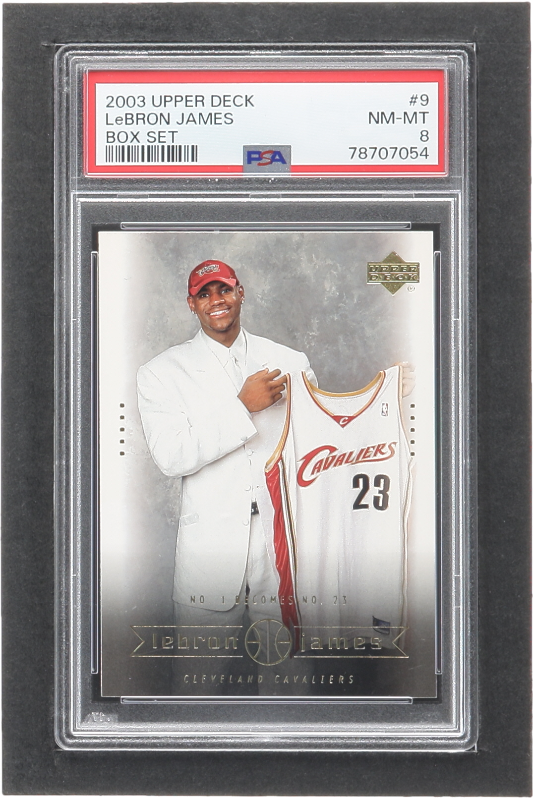 LeBron James 2003 Upper Deck LeBron James Box Set #9 RC / #1 Becomes #23 (PSA 8) at PristineAuction.com LeBron James 2003 Upper Deck LeBron James Box Set #9 RC / #1 Becomes #23 (PSA 8) at PristineAuction.com