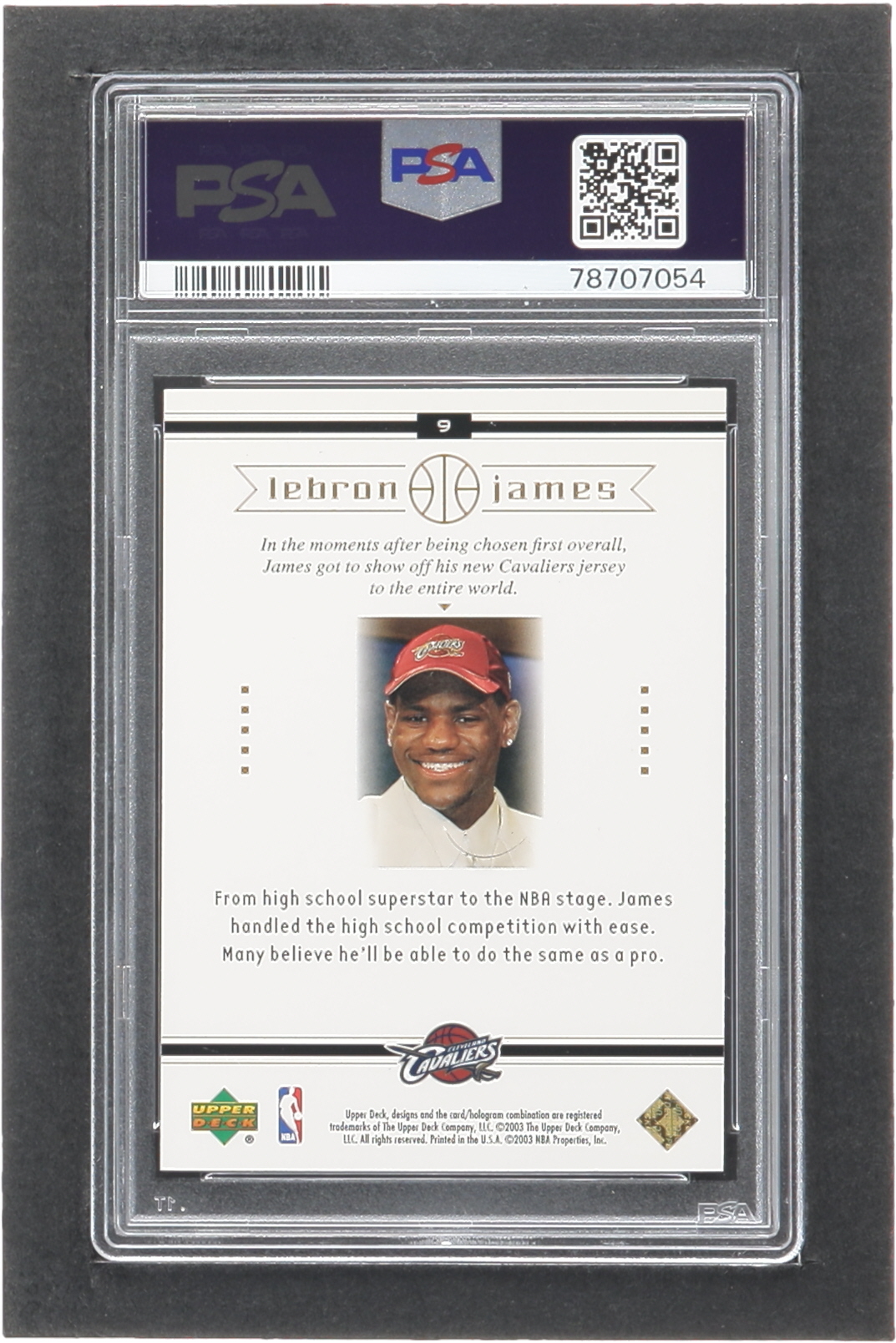 LeBron James 2003 Upper Deck LeBron James Box Set #9 RC / #1 Becomes #23 (PSA 8) at PristineAuction.com LeBron James 2003 Upper Deck LeBron James Box Set #9 RC / #1 Becomes #23 (PSA 8) at PristineAuction.com