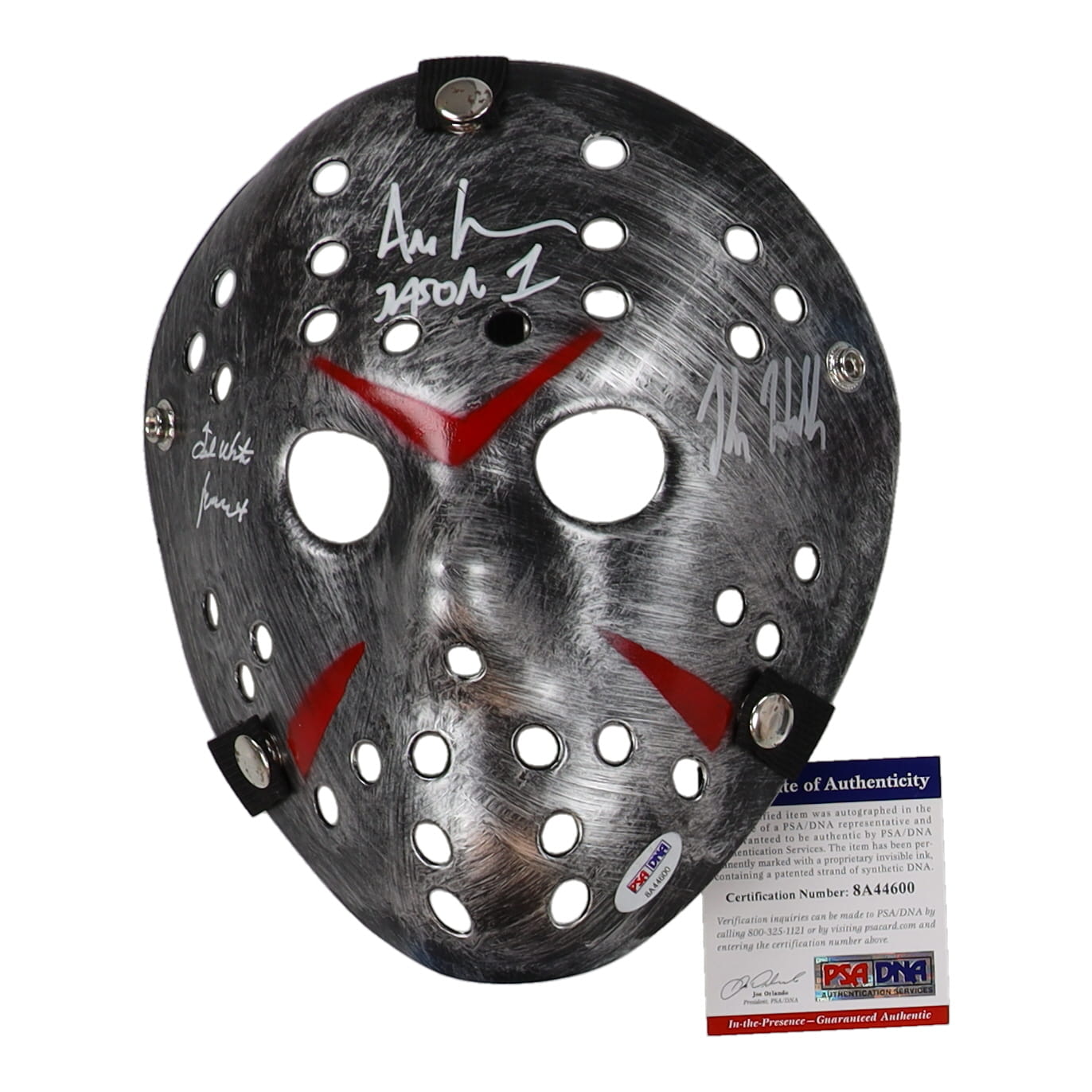 Kane Hodder, Ted White & Ari Lehman Signed Jason "Friday the 13th" Hockey Mask Inscribed "Jason 1" (PSA) at PristineAuction.com Kane Hodder, Ted White & Ari Lehman Signed Jason "Friday the 13th" Hockey Mask Inscribed "Jason 1" (PSA) at PristineAuction.com