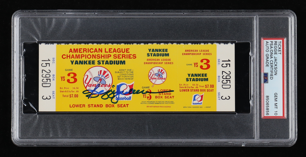 Reggie Jackson Signed 1977 American League Championship Full Game Ticket (PSA GEM Mint 10) at PristineAuction.com Reggie Jackson Signed 1977 American League Championship Full Game Ticket (PSA GEM Mint 10) at PristineAuction.com