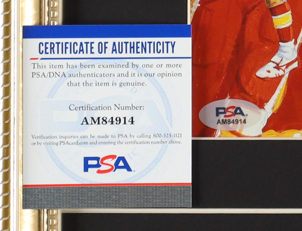 Joe Montana Signed Custom Framed Art Print Display With Vintage 1970's Chiefs Lapel Pin (Beckett) at PristineAuction.com Joe Montana Signed Custom Framed Art Print Display With Vintage 1970's Chiefs Lapel Pin (Beckett) at PristineAuction.com