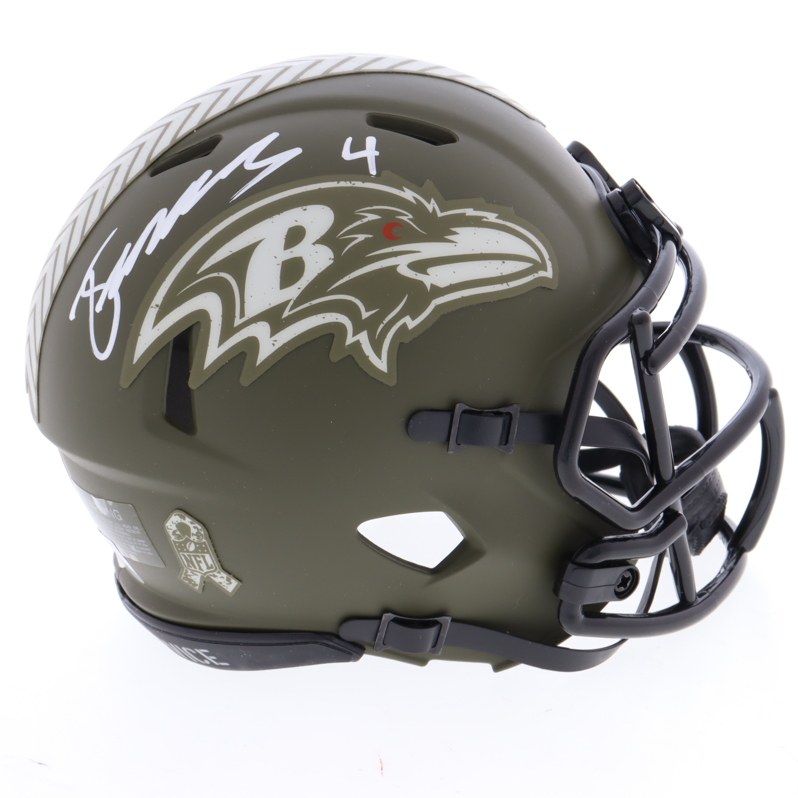 Zay Flowers Signed Ravens Salute to Service Alternate Speed Mini Helmet (Beckett) at PristineAuction.com Zay Flowers Signed Ravens Salute to Service Alternate Speed Mini Helmet (Beckett) at PristineAuction.com