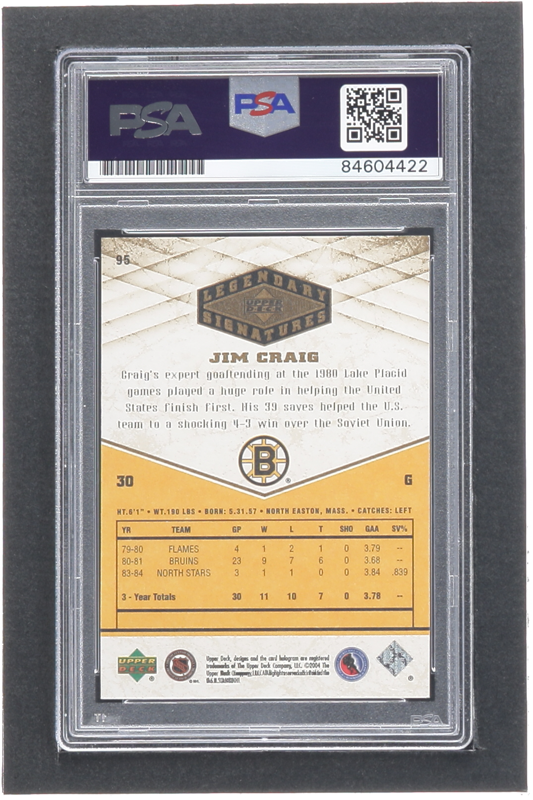 Jim Craig Signed 2004-05 UD Legendary Signatures #95 (PSA) at PristineAuction.com Jim Craig Signed 2004-05 UD Legendary Signatures #95 (PSA) at PristineAuction.com