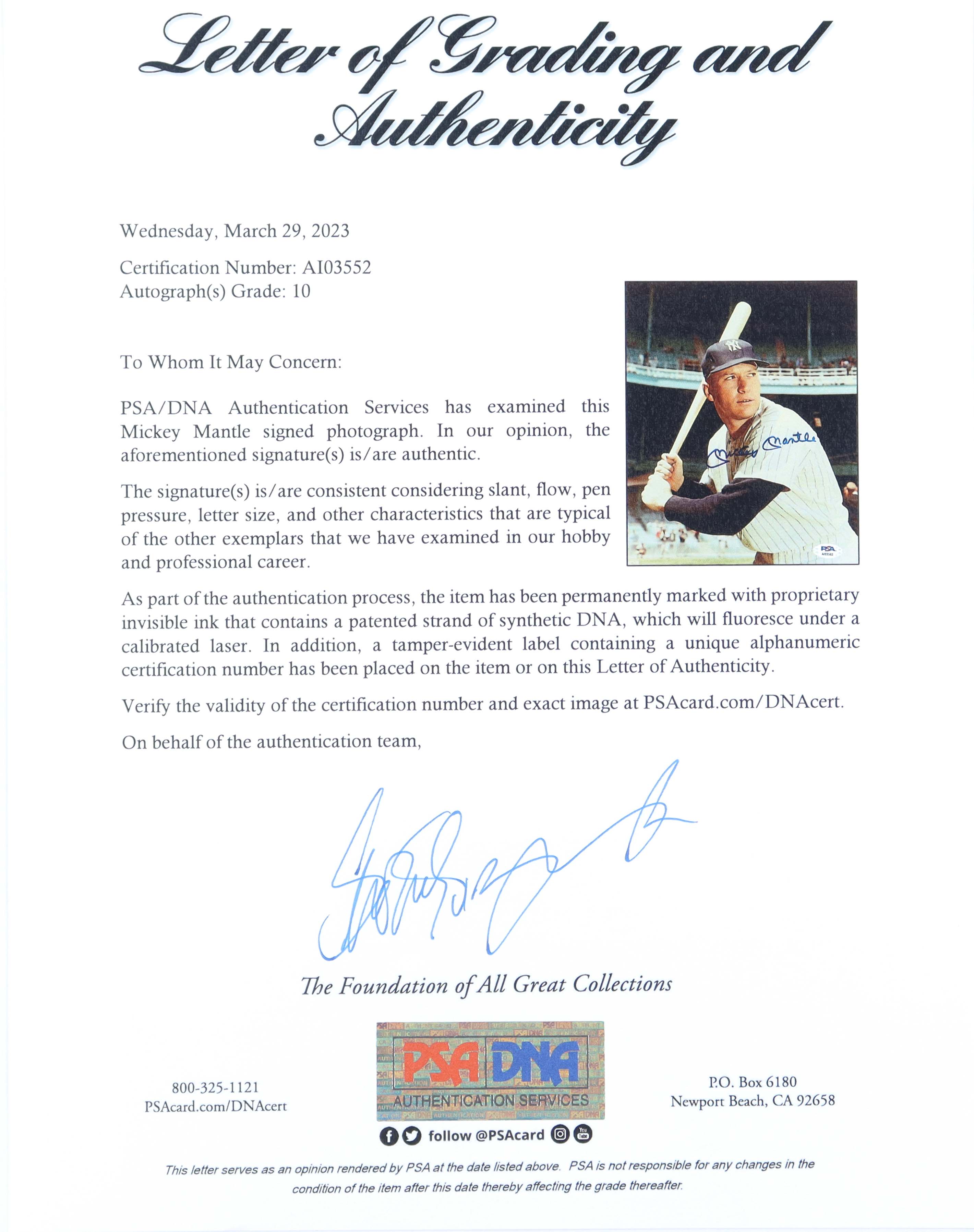 Mickey Mantle Signed Yankees 8x10 Photo (PSA) (Auto 10) at PristineAuction.com Mickey Mantle Signed Yankees 8x10 Photo (PSA) (Auto 10) at PristineAuction.com