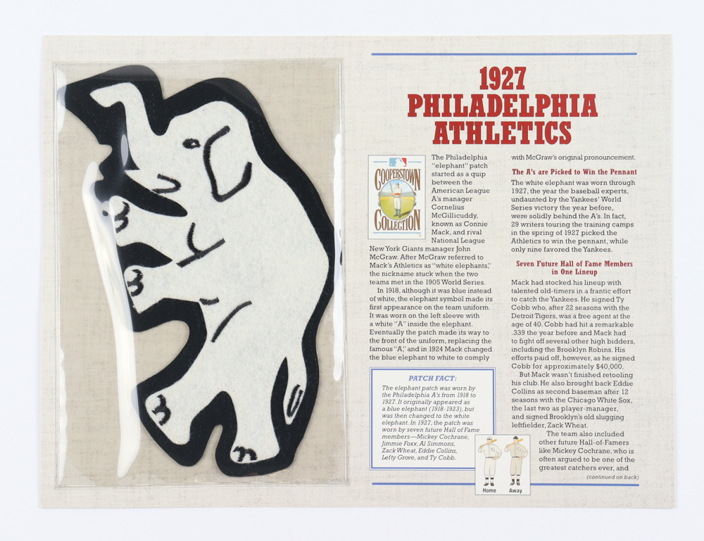 1927 Athletics Cooperstown Collections Statistics Commemorative 9x12 Stat Card With Cloth Uniform Patch at PristineAuction.com 1927 Athletics Cooperstown Collections Statistics Commemorative 9x12 Stat Card With Cloth Uniform Patch at PristineAuction.com