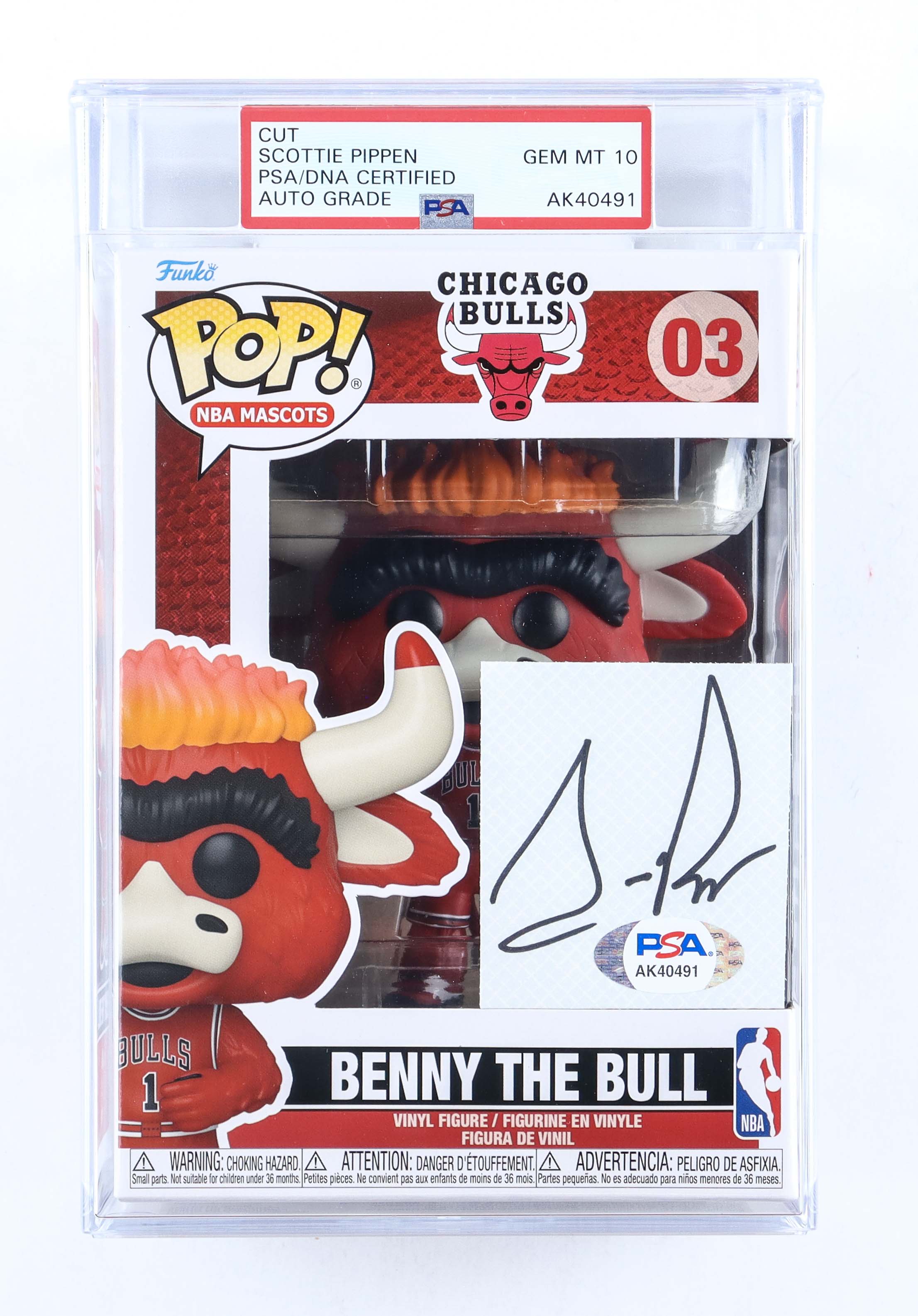 Scottie Pippen Signed Cut with Bulls #03 Benny The Bull Funko Pop! Vinyl Figure (PSA | Autograph Graded 10) at PristineAuction.com Scottie Pippen Signed Cut with Bulls #03 Benny The Bull Funko Pop! Vinyl Figure (PSA | Autograph Graded 10) at PristineAuction.com