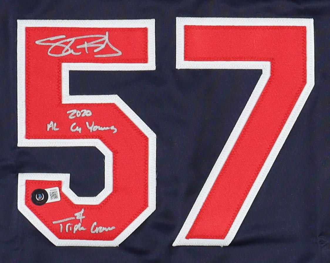 Shane Bieber Signed Jersey Inscribed "2020 AL Cy Young" & "Triple Crown" (Beckett) at PristineAuction.com Shane Bieber Signed Jersey Inscribed "2020 AL Cy Young" & "Triple Crown" (Beckett) at PristineAuction.com