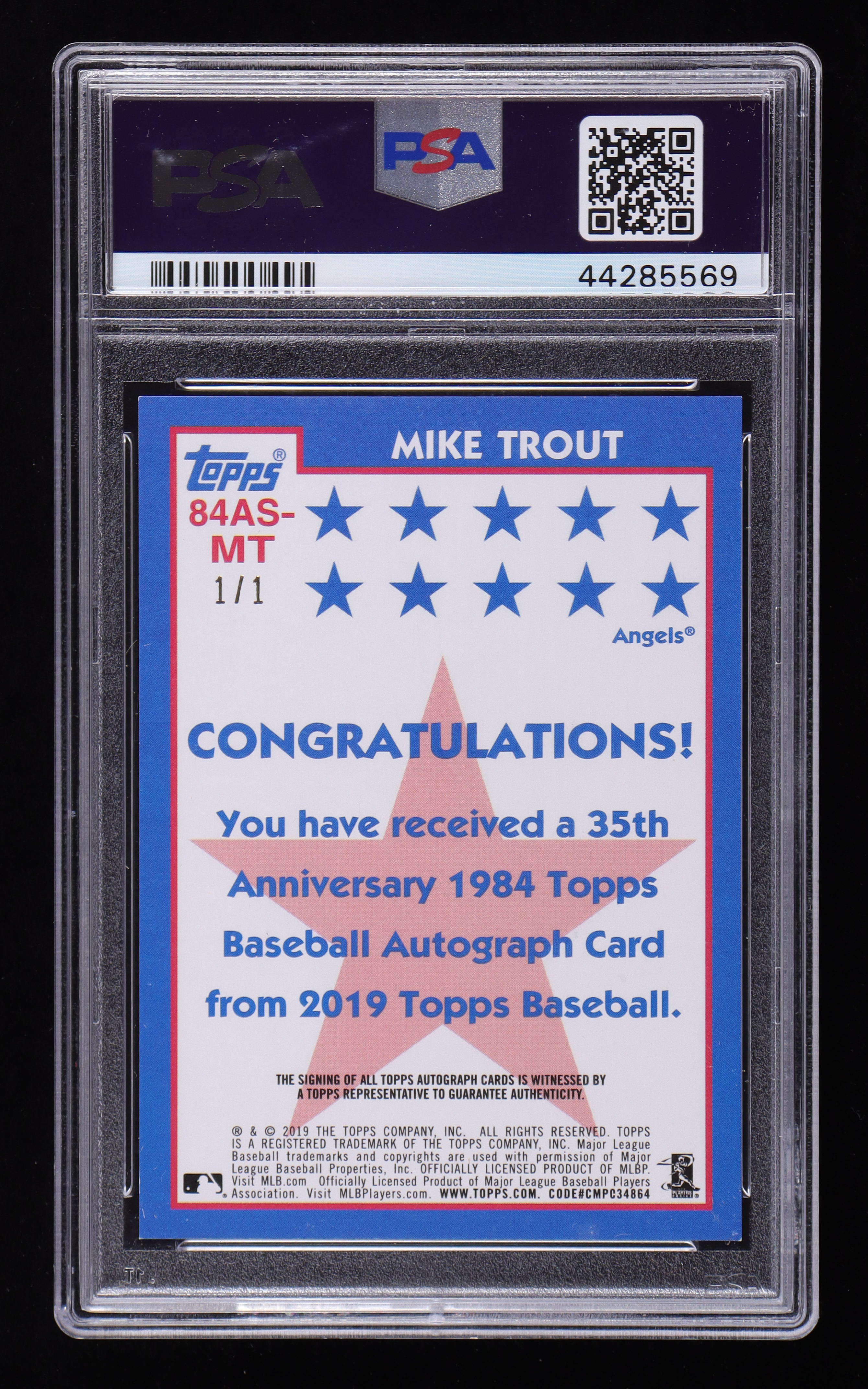 Mike Trout 2019 Topps '84 Topps Autographs Platinum S2 #84ASMT #1/1 (PSA 9) at PristineAuction.com Mike Trout 2019 Topps '84 Topps Autographs Platinum S2 #84ASMT #1/1 (PSA 9) at PristineAuction.com