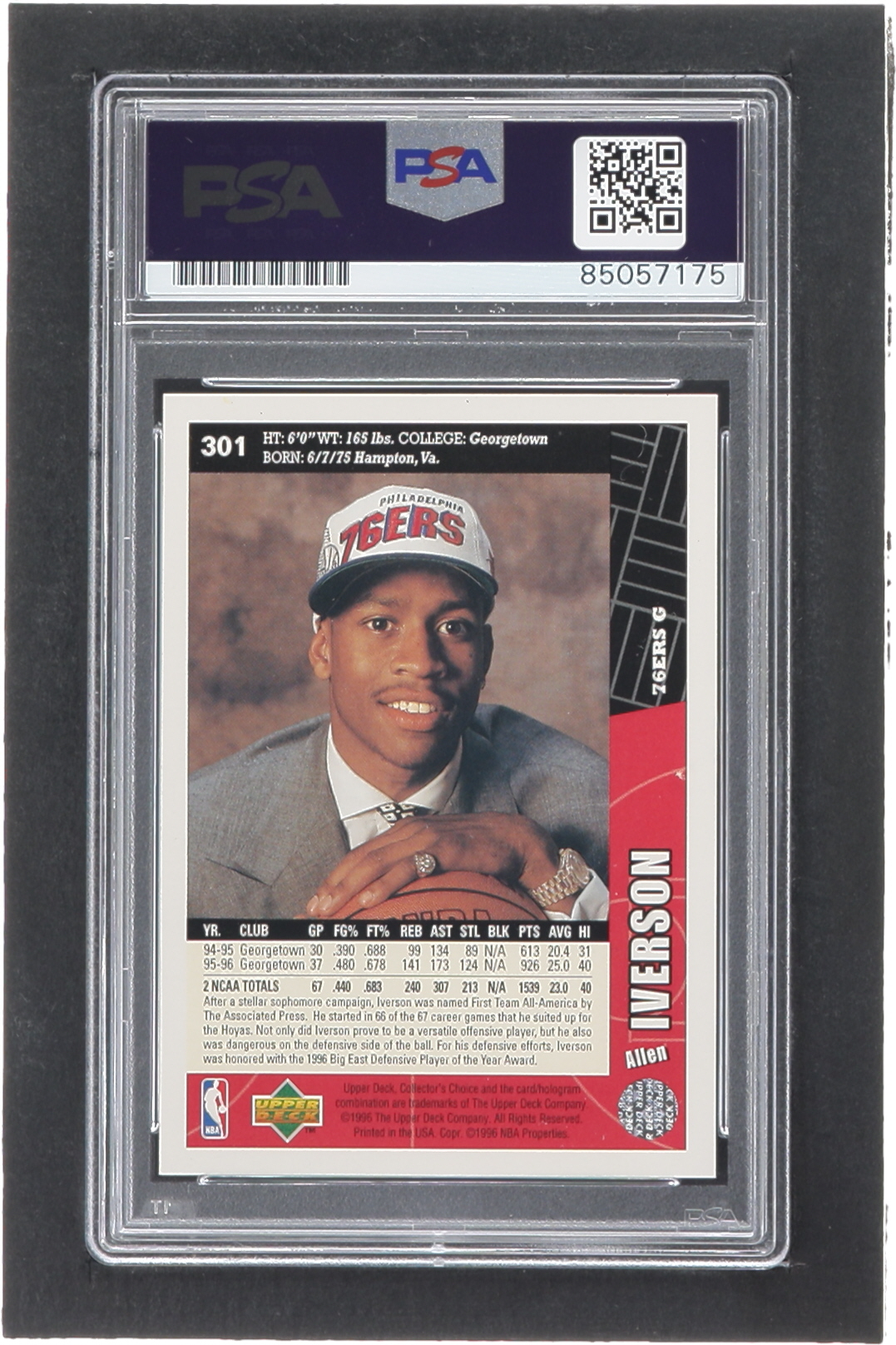 Allen Iverson Signed 1996-97 Collector's Choice #301 RC (PSA | Autograph Graded PSA 10) at PristineAuction.com Allen Iverson Signed 1996-97 Collector's Choice #301 RC (PSA | Autograph Graded PSA 10) at PristineAuction.com