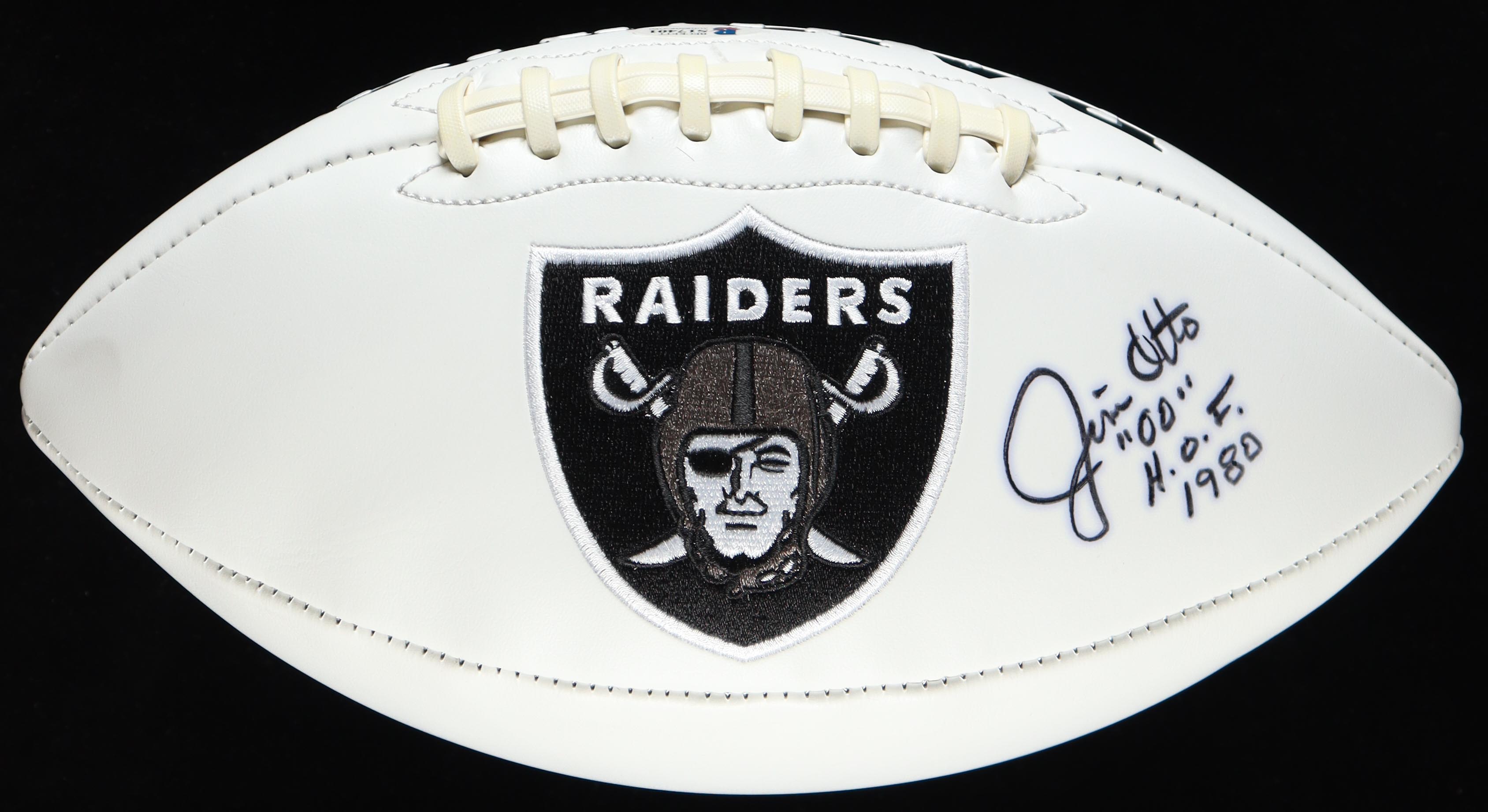 Jim Otto Signed Raiders Logo Football Inscribed "H.O.F. 1980" (Beckett) at PristineAuction.com Jim Otto Signed Raiders Logo Football Inscribed "H.O.F. 1980" (Beckett) at PristineAuction.com