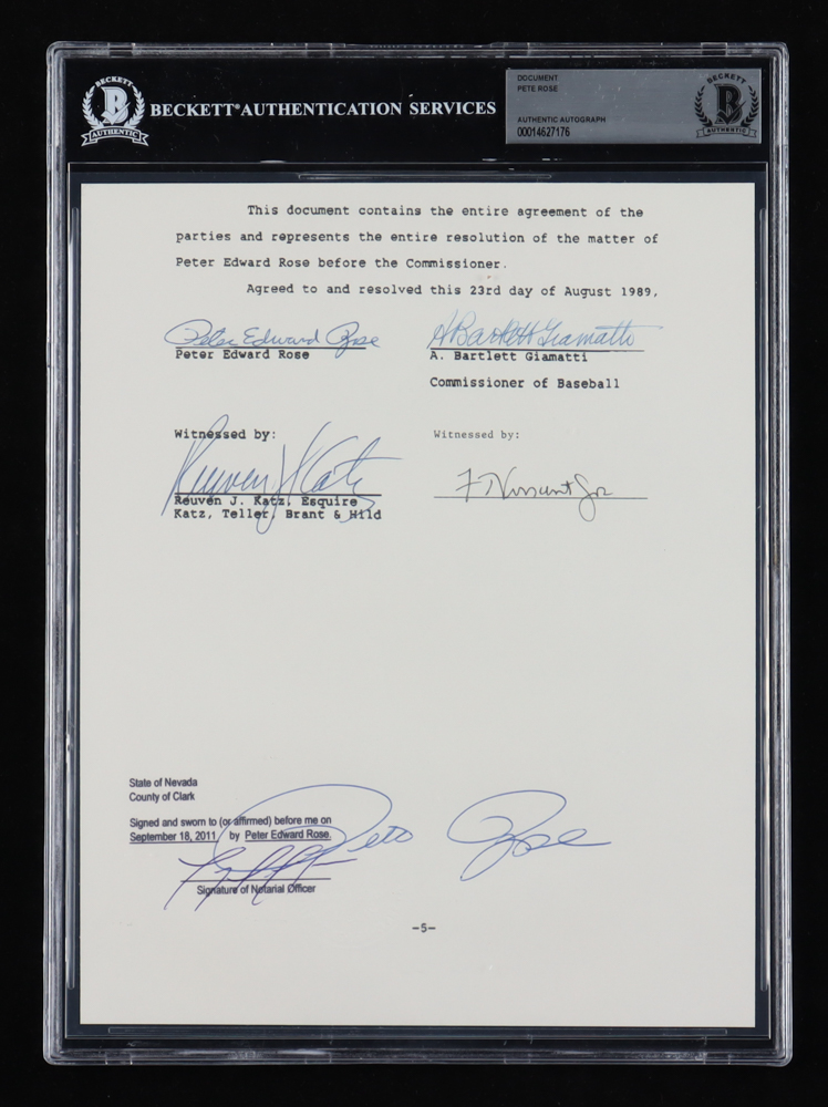 Pete Rose Signed "Banned from Baseball" Document (BGS) at PristineAuction.com Pete Rose Signed "Banned from Baseball" Document (BGS) at PristineAuction.com
