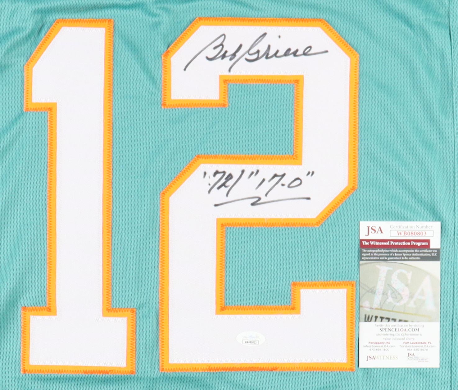 Bob Griese Signed Jersey Inscribed "'72/"7-0" (JSA) at PristineAuction.com Bob Griese Signed Jersey Inscribed "'72/"7-0" (JSA) at PristineAuction.com