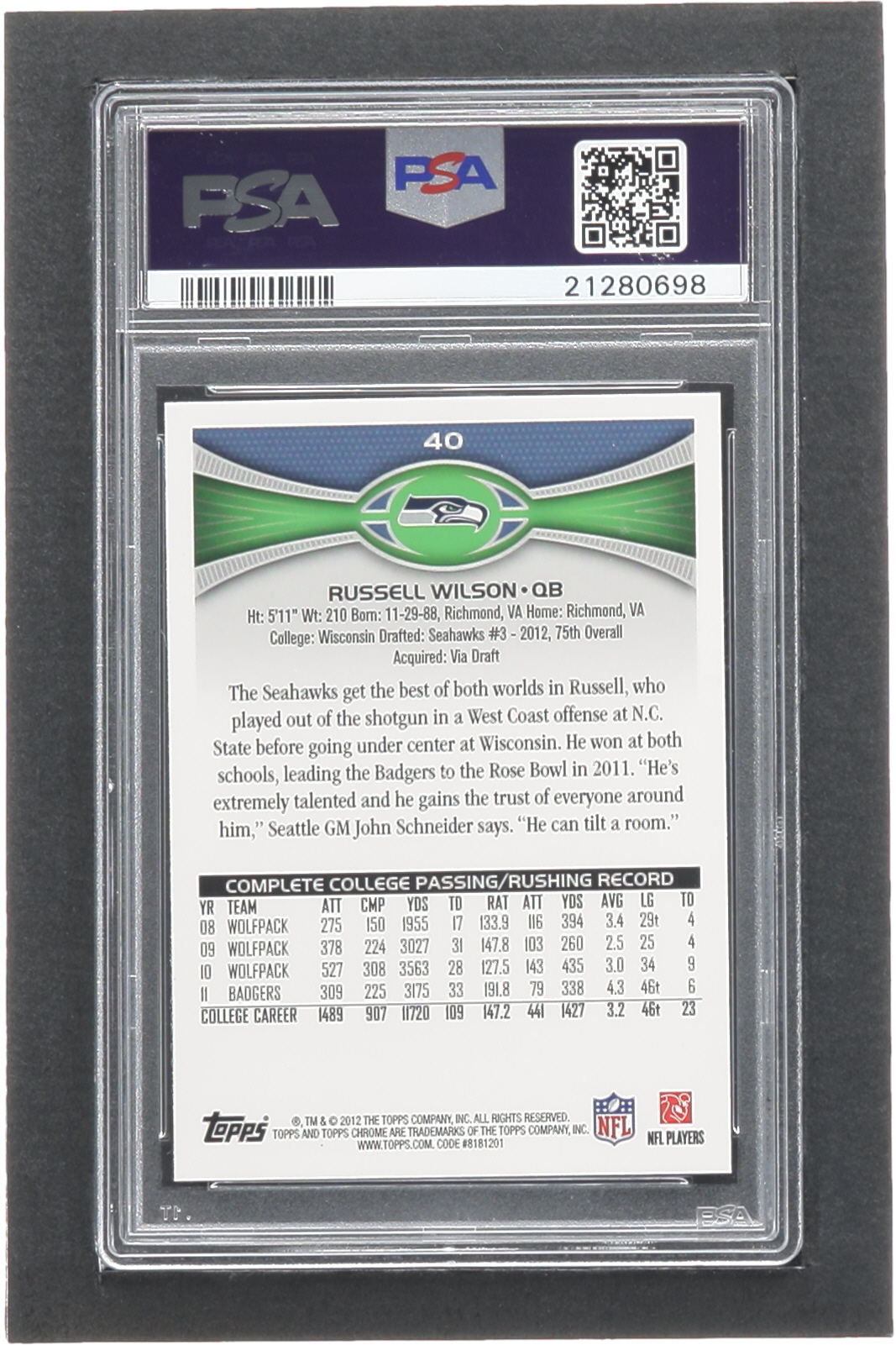 Russell Wilson 2012 Topps Chrome Refractors #40 RC (PSA 10) at PristineAuction.com Russell Wilson 2012 Topps Chrome Refractors #40 RC (PSA 10) at PristineAuction.com