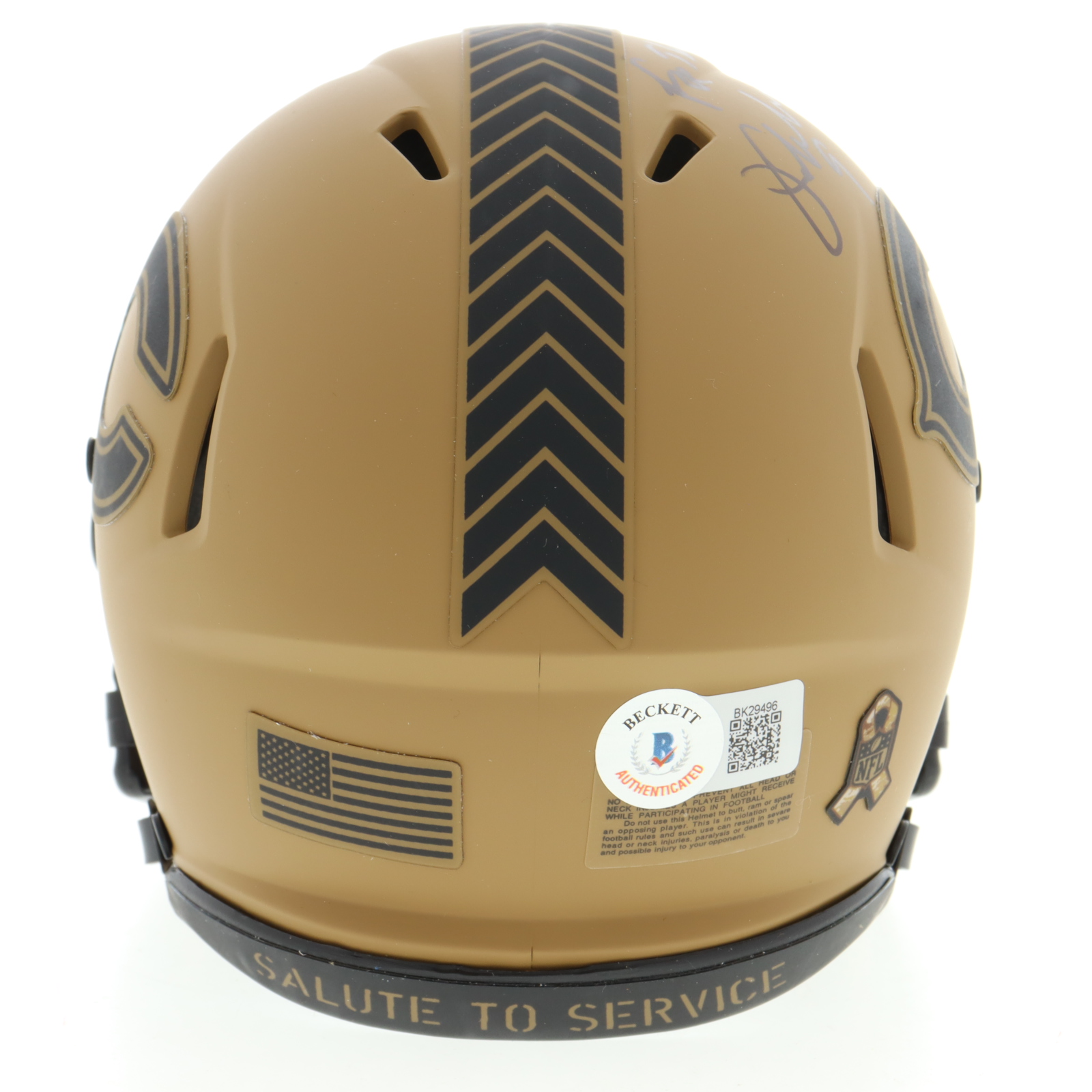 Jim McMahon Signed Bears Salute To Service Speed Mini Helmet Inscribed "For The Troops" (Beckett) at PristineAuction.com Jim McMahon Signed Bears Salute To Service Speed Mini Helmet Inscribed "For The Troops" (Beckett) at PristineAuction.com
