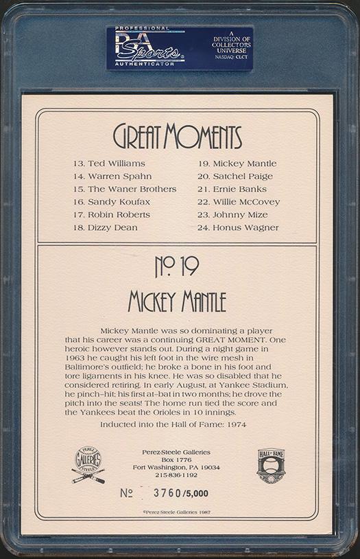 Mickey Mantle Signed 1985-97 Perez-Steele Great Moments #19 #3760/5000 (PSA) at PristineAuction.com Mickey Mantle Signed 1985-97 Perez-Steele Great Moments #19 #3760/5000 (PSA) at PristineAuction.com