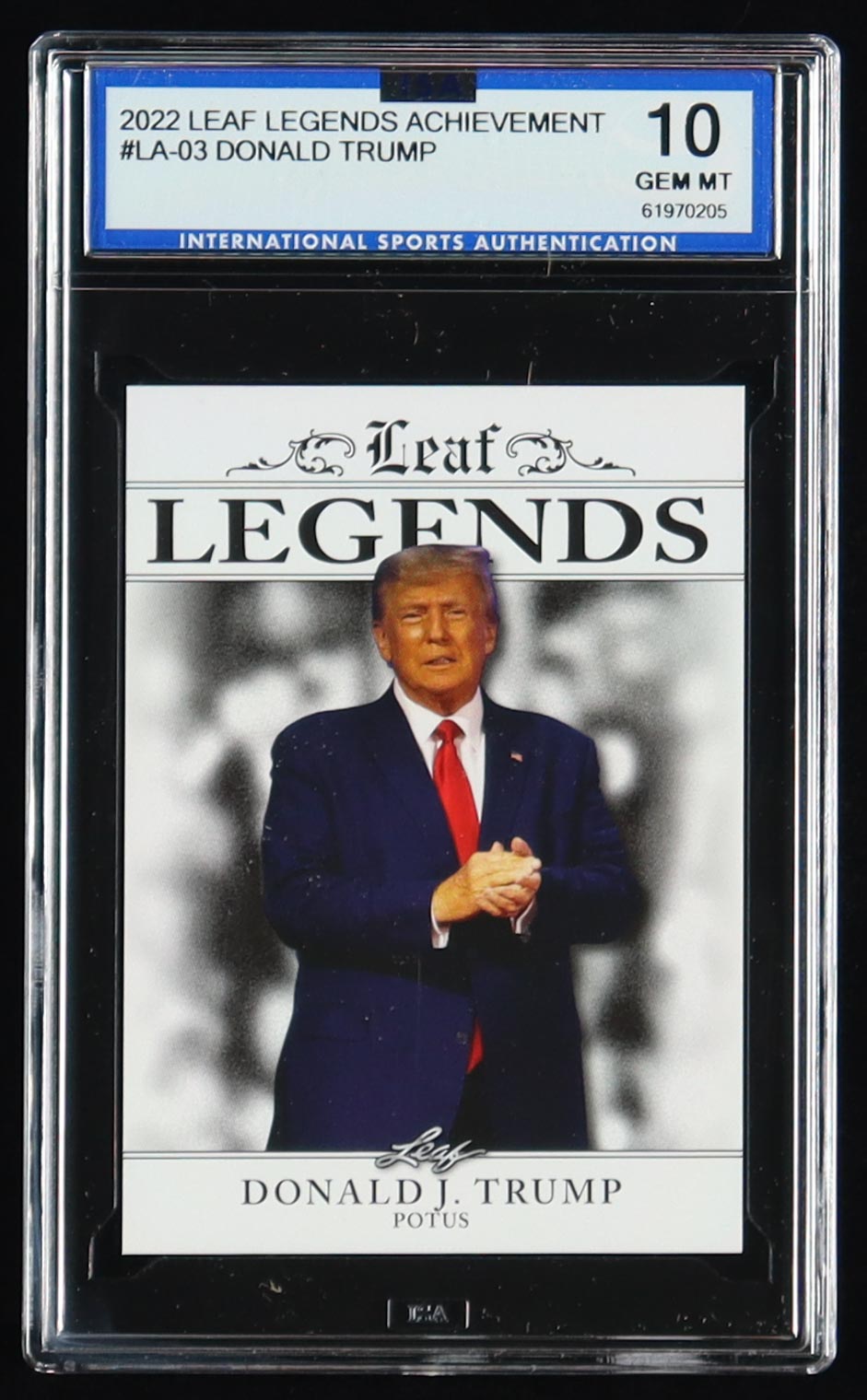 Donald Trump 2022 Leaf Legends Achievement #LA-03 (ISA 10) at PristineAuction.com Donald Trump 2022 Leaf Legends Achievement #LA-03 (ISA 10) at PristineAuction.com
