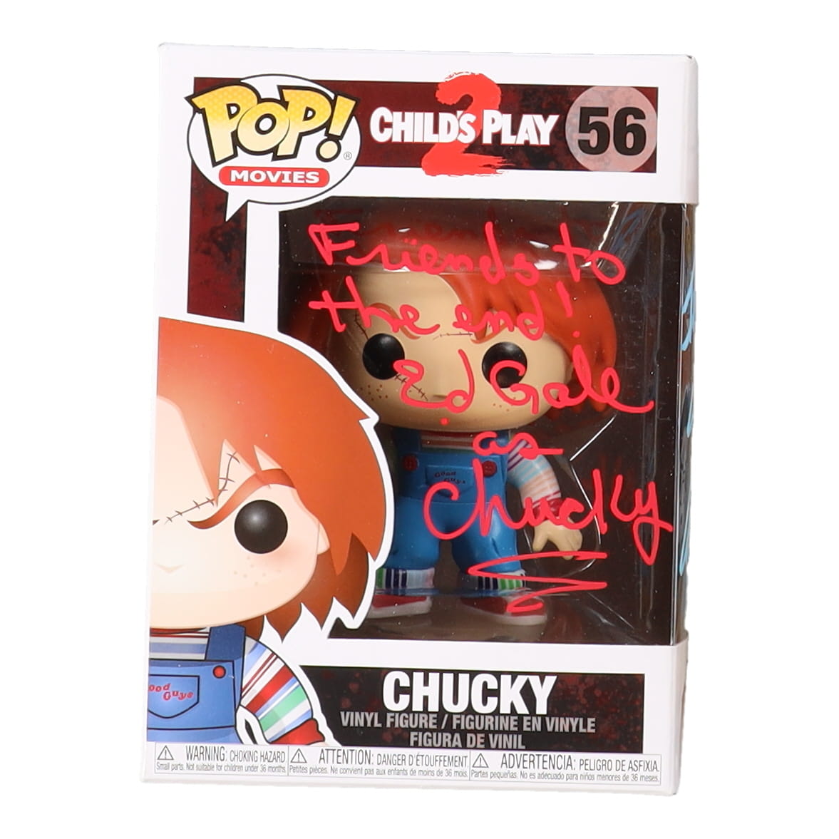 Alex Vincent & Ed Gale Signed "Childs Play 2" #56 Chucky Funko Pop! Vinyl Figure with Multiple Character Inscriptions (ACOA) at PristineAuction.com Alex Vincent & Ed Gale Signed "Childs Play 2" #56 Chucky Funko Pop! Vinyl Figure with Multiple Character Inscriptions (ACOA) at PristineAuction.com