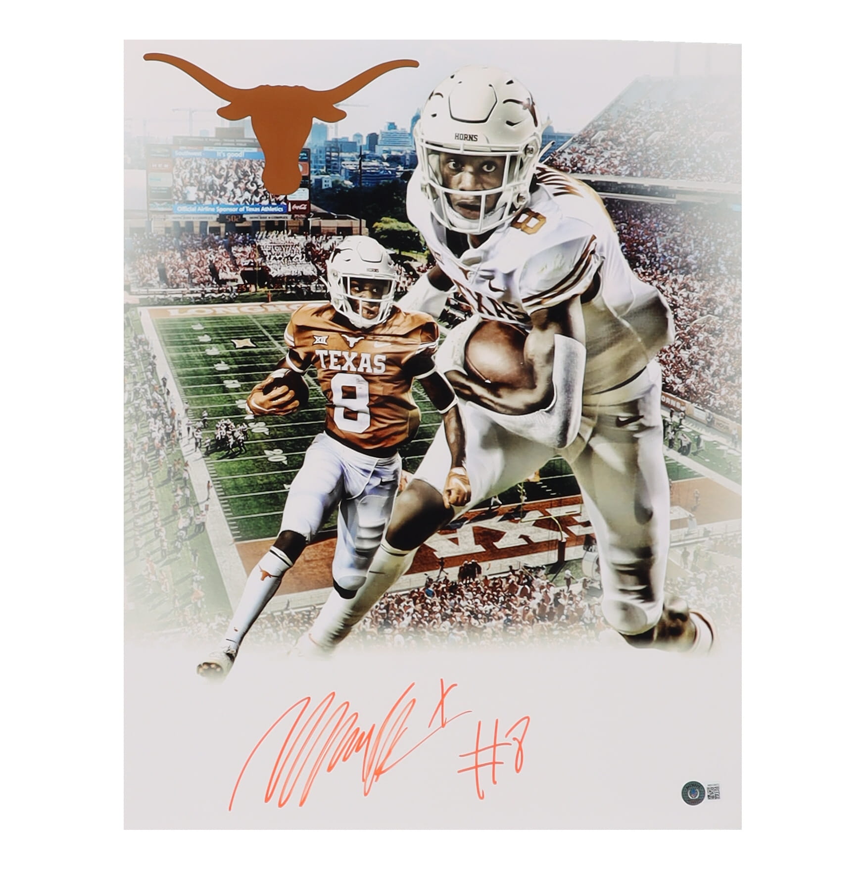 Xavier Worthy Signed Texas Longhorns 16x20 Photo (Beckett) at PristineAuction.com Xavier Worthy Signed Texas Longhorns 16x20 Photo (Beckett) at PristineAuction.com