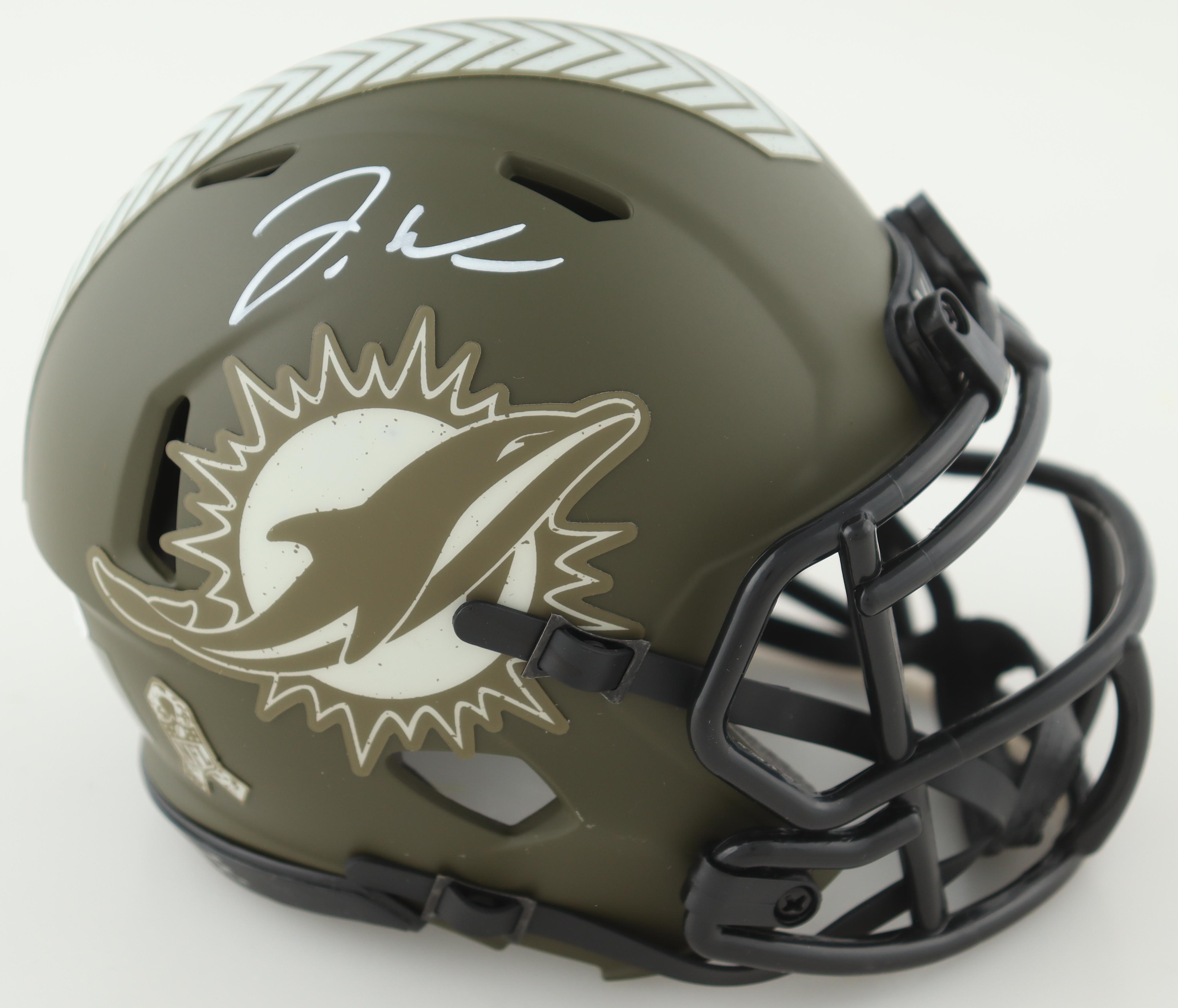 Jalen Waddle Signed Dolphins Salute To Service Alternate Speed Mini Helmet (JSA) at PristineAuction.com Jalen Waddle Signed Dolphins Salute To Service Alternate Speed Mini Helmet (JSA) at PristineAuction.com