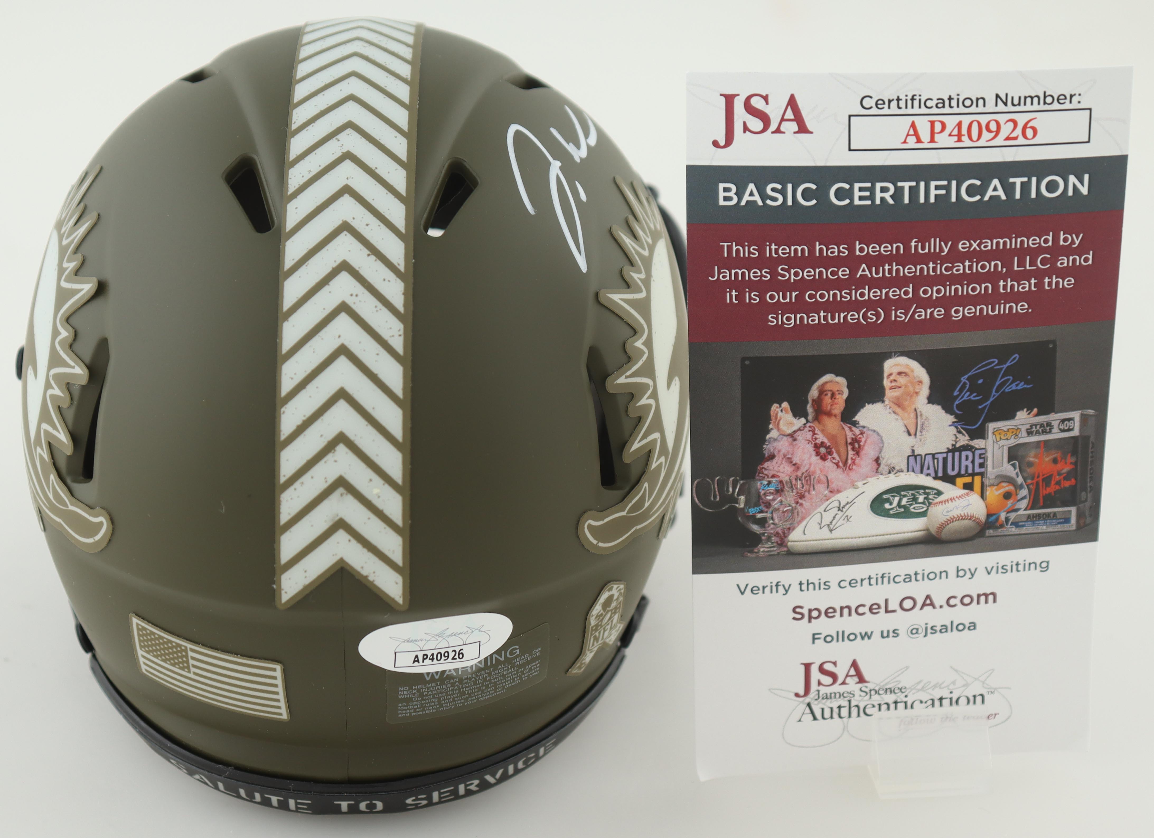 Jalen Waddle Signed Dolphins Salute To Service Alternate Speed Mini Helmet (JSA) at PristineAuction.com Jalen Waddle Signed Dolphins Salute To Service Alternate Speed Mini Helmet (JSA) at PristineAuction.com