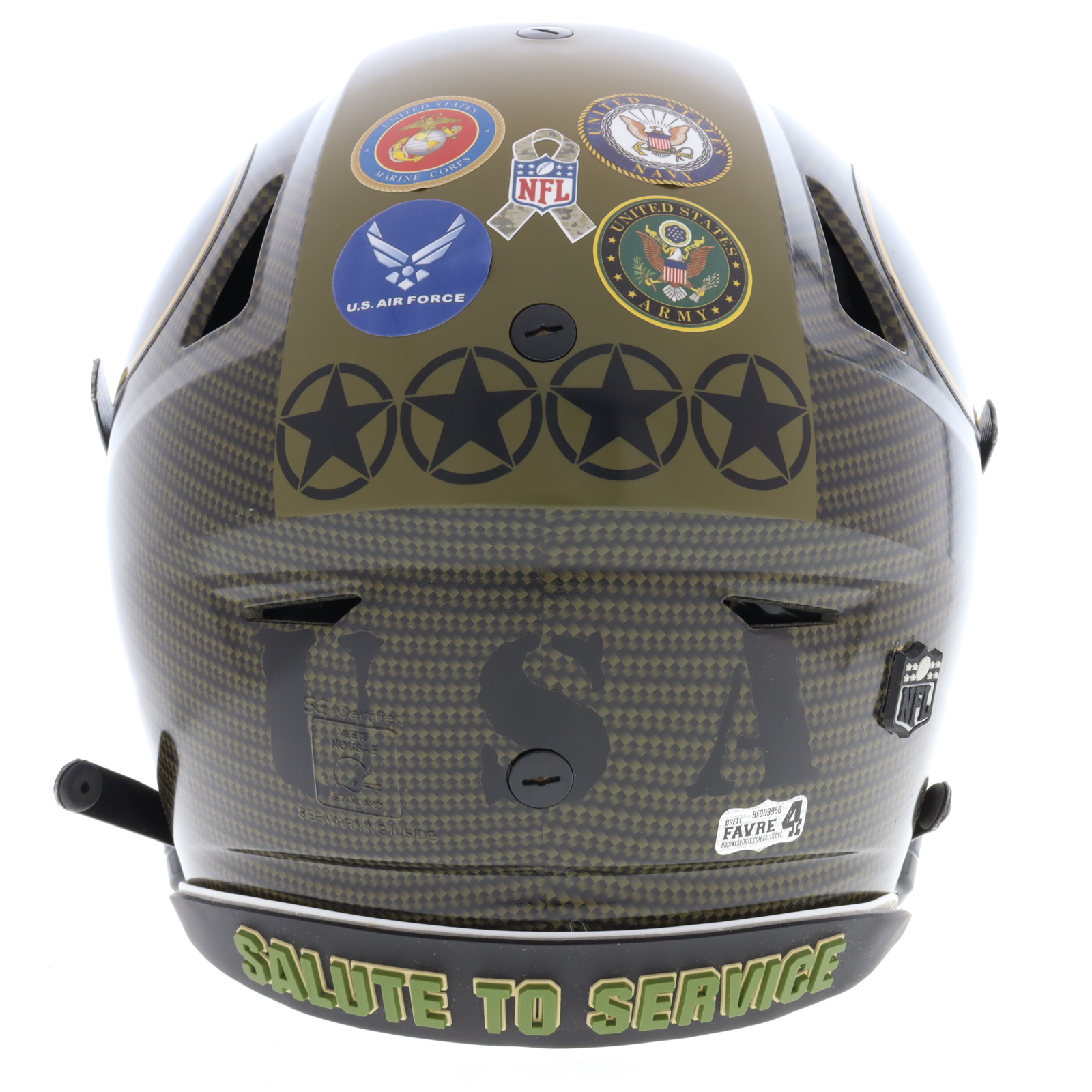 Brett Favre Signed Packers Full Size Authentic On-Field Salute to Service Alternate Speed-Flex Helmet With Visor (Favre) at PristineAuction.com Brett Favre Signed Packers Full Size Authentic On-Field Salute to Service Alternate Speed-Flex Helmet With Visor (Favre) at PristineAuction.com