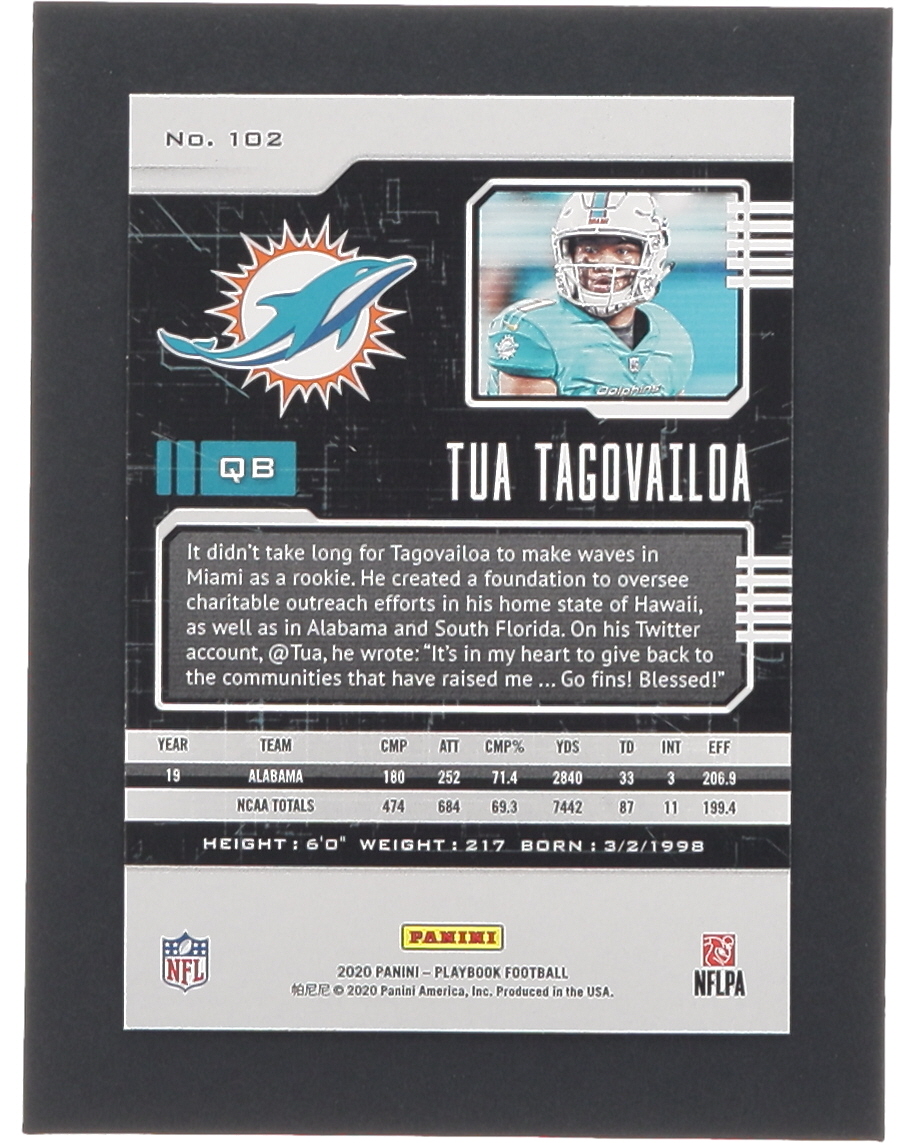 Tua Tagovailoa 2020 Panini Playbook #102 RC at PristineAuction.com Tua Tagovailoa 2020 Panini Playbook #102 RC at PristineAuction.com