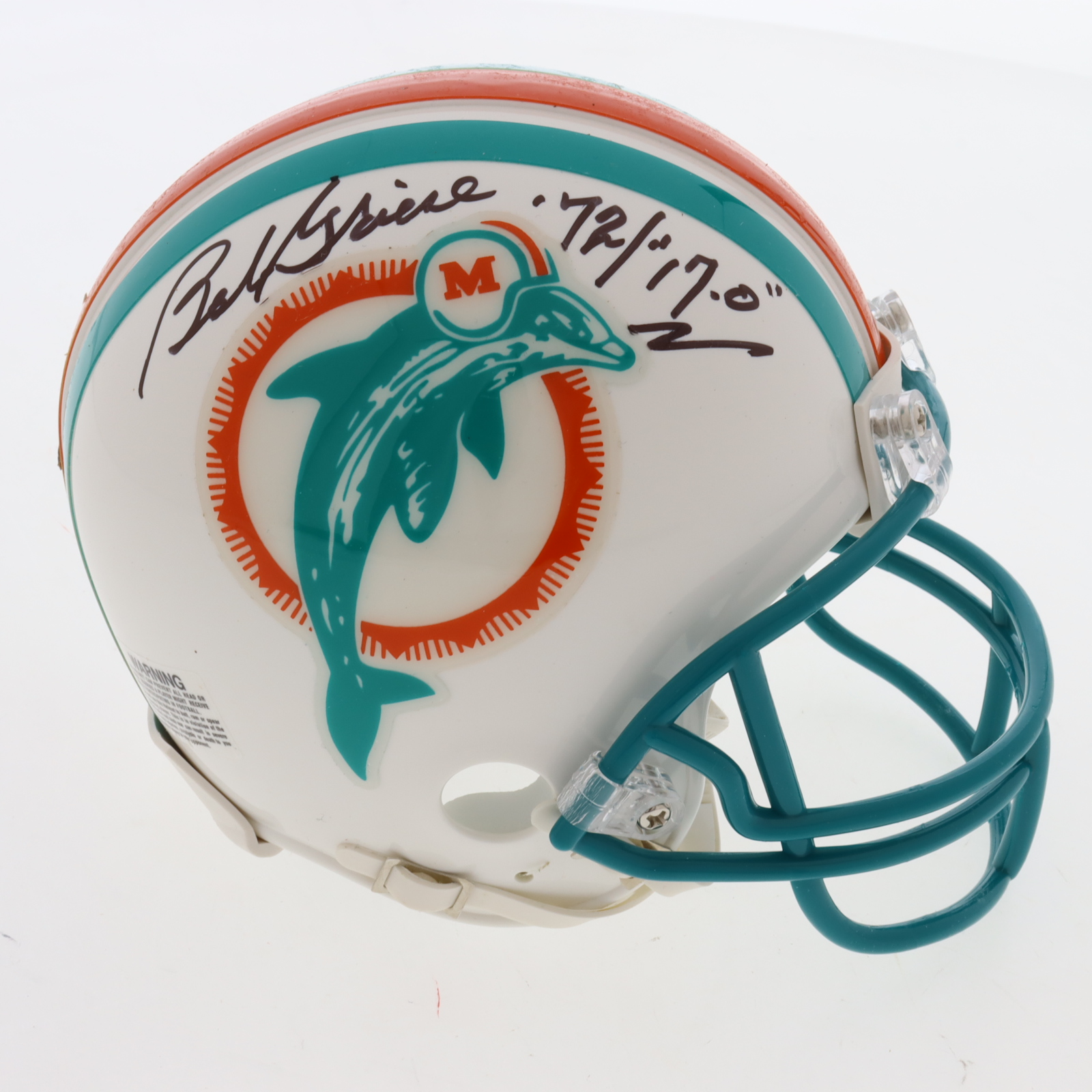 Bob Griese Signed Dolphins Throwback Mini Helmet Inscribed "1972 17-0" (Beckett) at PristineAuction.com Bob Griese Signed Dolphins Throwback Mini Helmet Inscribed "1972 17-0" (Beckett) at PristineAuction.com