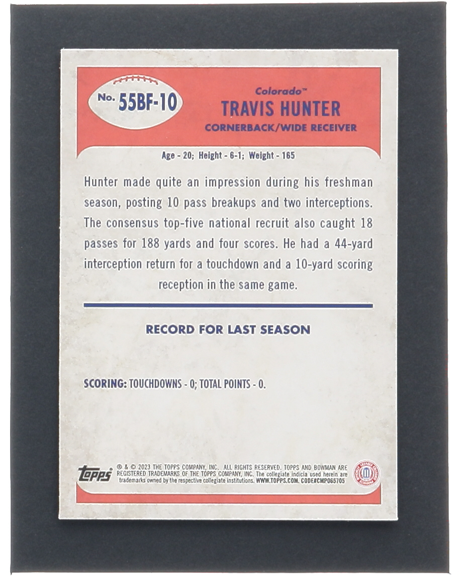 Travis Hunter 2023 Bowman Chrome University '55 Bowman #55BF10 RC at PristineAuction.com Travis Hunter 2023 Bowman Chrome University '55 Bowman #55BF10 RC at PristineAuction.com