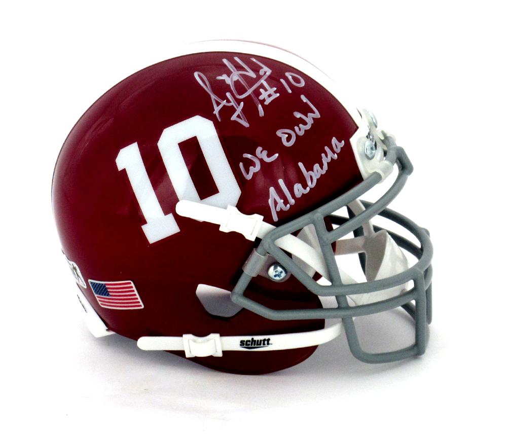 A. J. McCarron Signed Alabama Crimson Tide Mini Helmet Inscribed "We Own Alabama" (McCarron) at PristineAuction.com A. J. McCarron Signed Alabama Crimson Tide Mini Helmet Inscribed "We Own Alabama" (McCarron) at PristineAuction.com