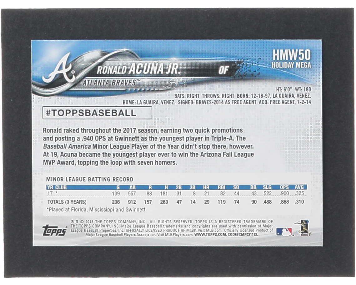Ronald Acuna Jr. 2018 Topps Walmart Holiday Snowflake #HMW50 RC at PristineAuction.com Ronald Acuna Jr. 2018 Topps Walmart Holiday Snowflake #HMW50 RC at PristineAuction.com