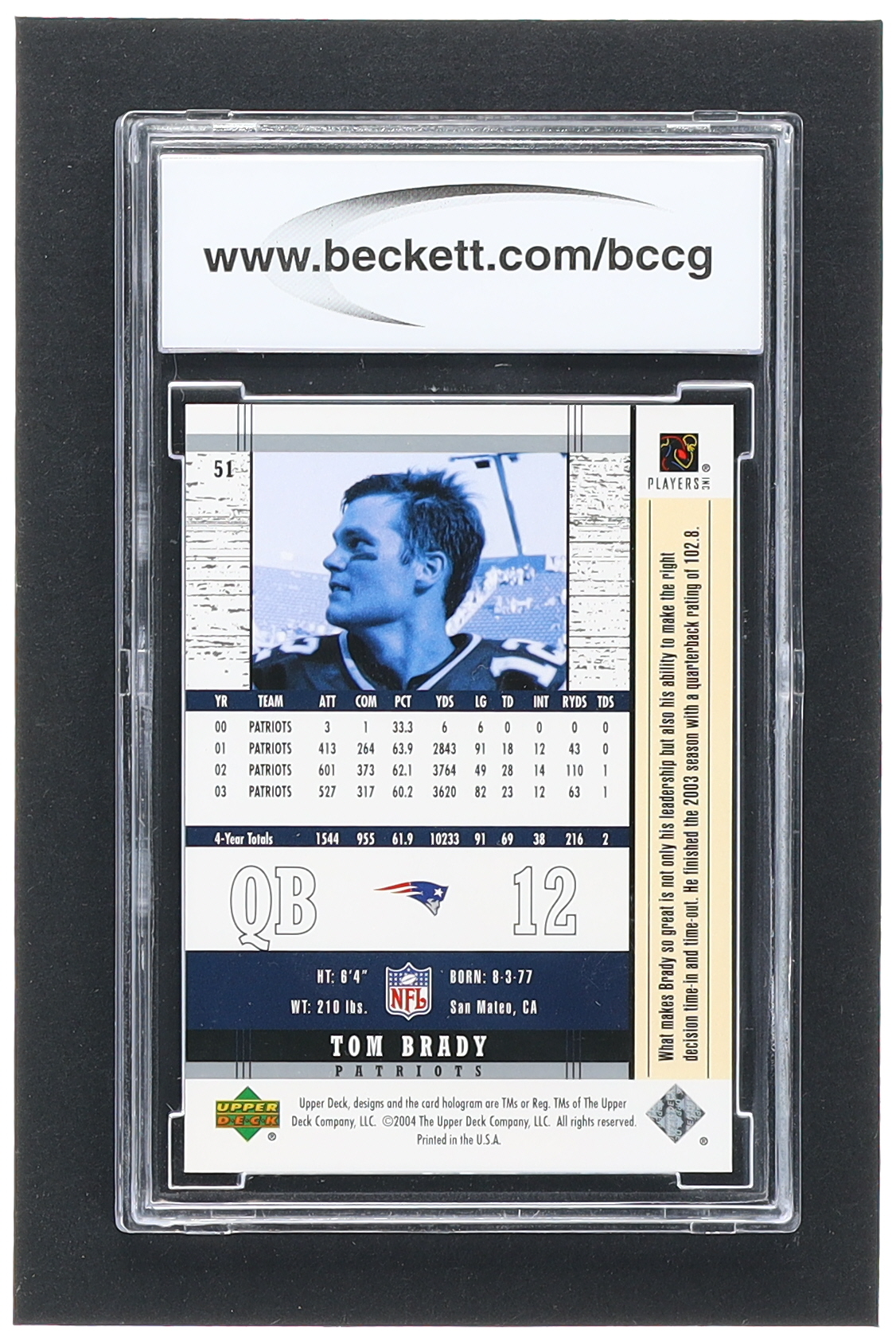 Tom Brady 2004 Upper Deck Legends #51 (BCCG 10) at PristineAuction.com Tom Brady 2004 Upper Deck Legends #51 (BCCG 10) at PristineAuction.com