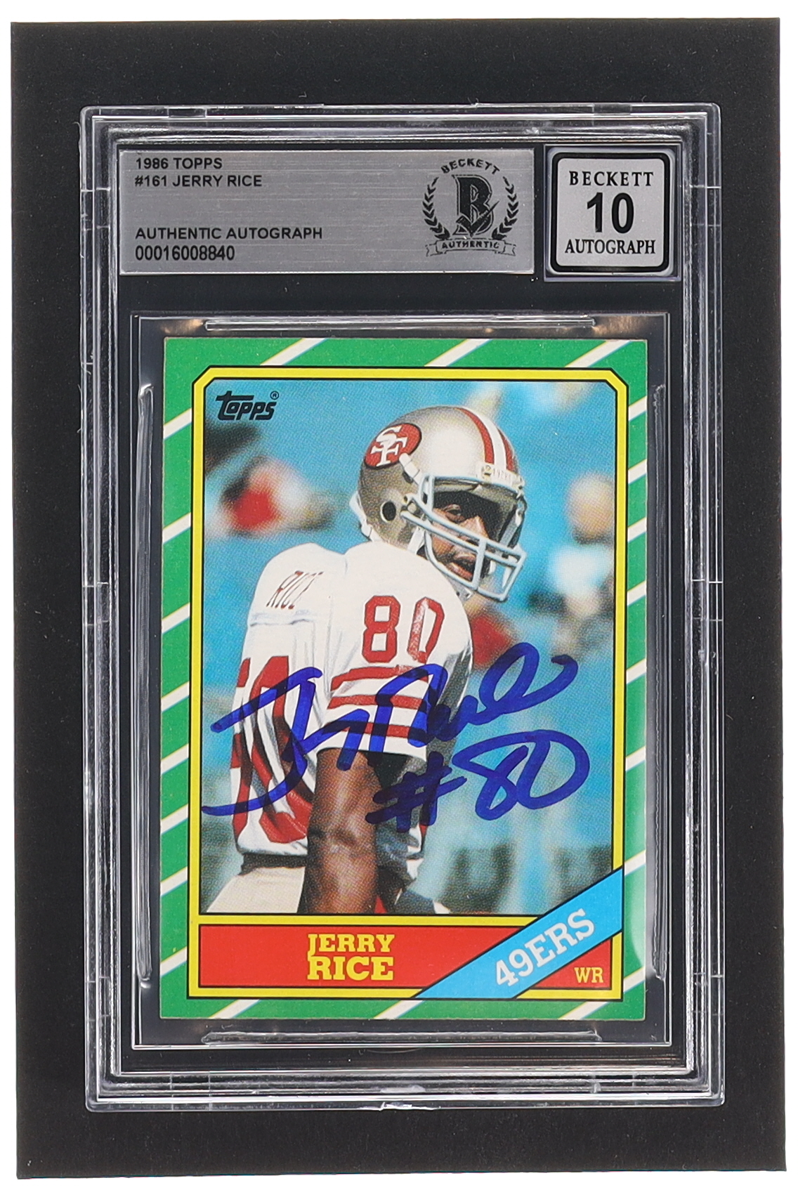 Jerry Rice Signed 1986 Topps #161 RC (BGS | Auto Grade 10) at PristineAuction.com Jerry Rice Signed 1986 Topps #161 RC (BGS | Auto Grade 10) at PristineAuction.com