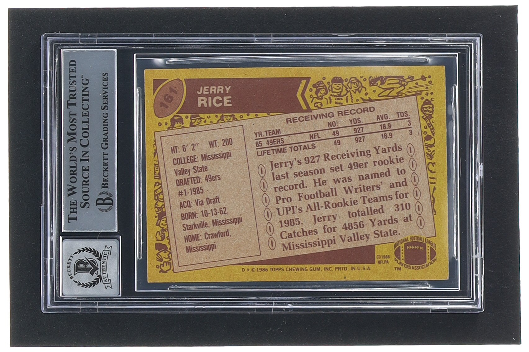 Jerry Rice Signed 1986 Topps #161 RC (BGS | Auto Grade 10) at PristineAuction.com Jerry Rice Signed 1986 Topps #161 RC (BGS | Auto Grade 10) at PristineAuction.com