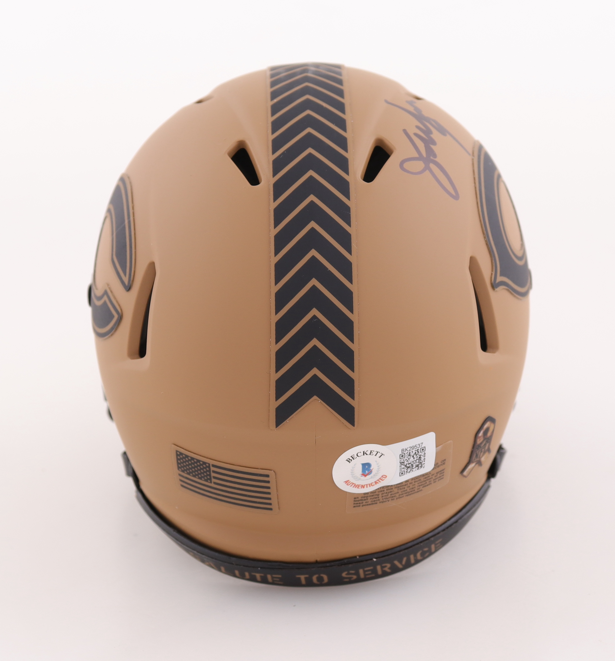 Jim McMahon Signed Bears Salute To Service Alternate Speed Mini Helmet (Beckett) at PristineAuction.com Jim McMahon Signed Bears Salute To Service Alternate Speed Mini Helmet (Beckett) at PristineAuction.com