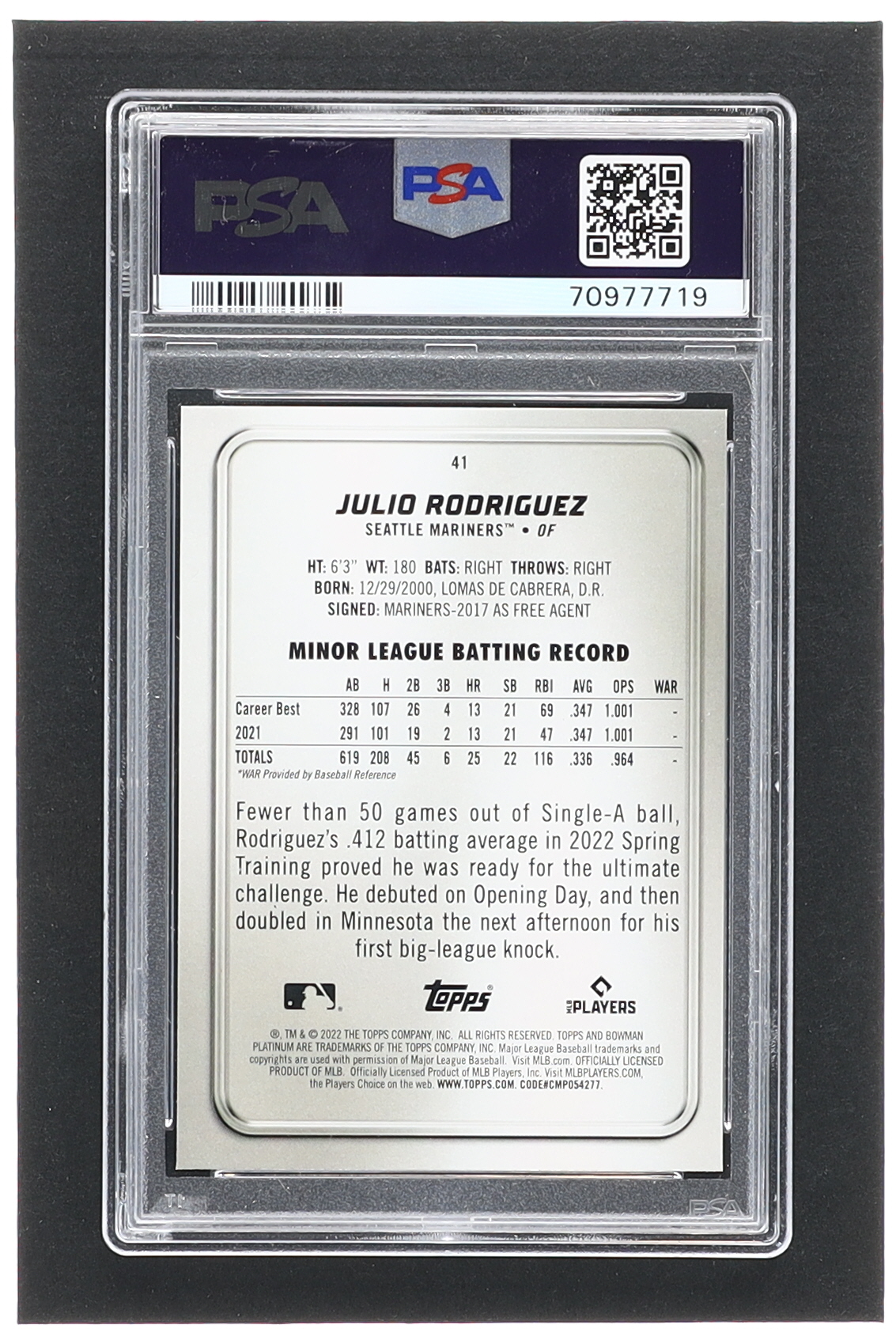 Julio Rodriguez 2022 Bowman Platinum #41 RC (PSA 8) at PristineAuction.com Julio Rodriguez 2022 Bowman Platinum #41 RC (PSA 8) at PristineAuction.com