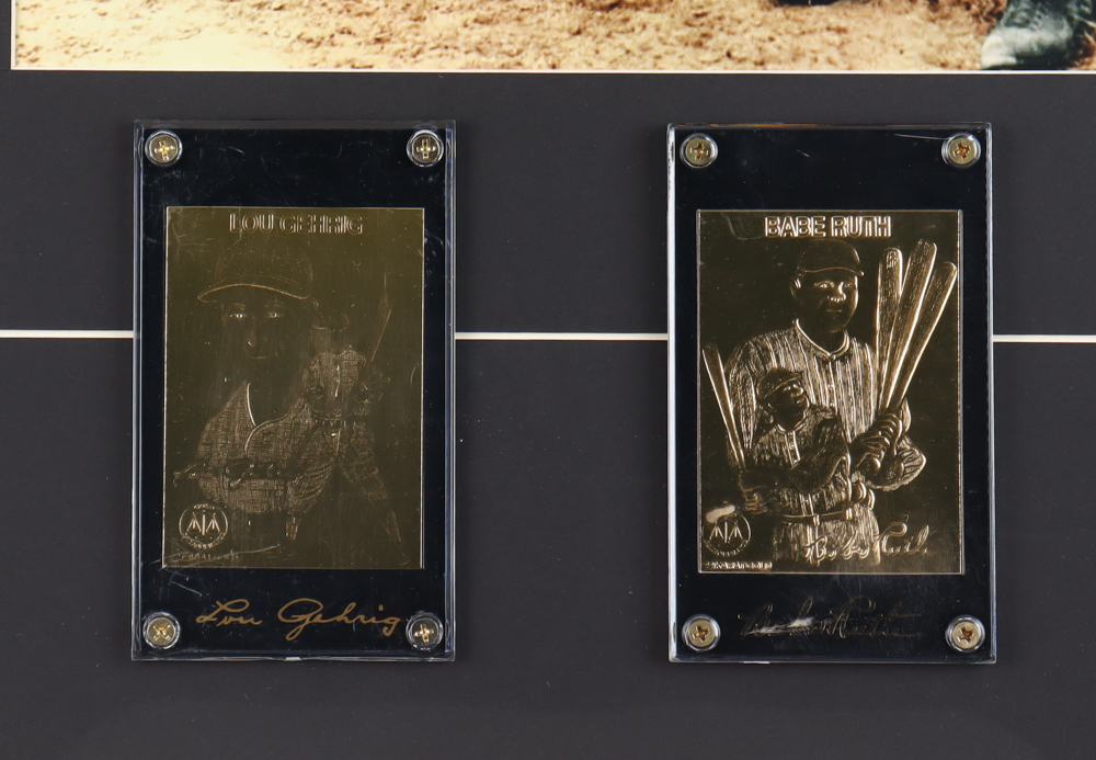 Babe Ruth & Lou Gehrig "The Murderer's Row" Yankees Custom Framed Colorized Art Photo Display with (2) 23kt Gold Trading Cards at PristineAuction.com Babe Ruth & Lou Gehrig "The Murderer's Row" Yankees Custom Framed Colorized Art Photo Display with (2) 23kt Gold Trading Cards at PristineAuction.com