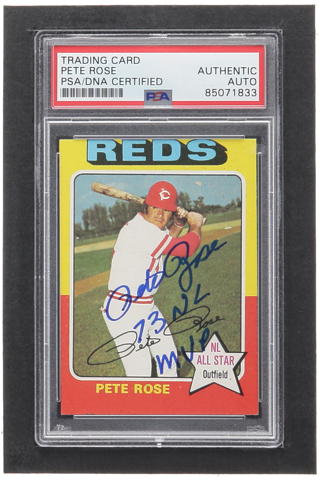 Pete Rose Signed 1975 Topps #320 Inscribed "73 NL MVP" (PSA) at PristineAuction.com Pete Rose Signed 1975 Topps #320 Inscribed "73 NL MVP" (PSA) at PristineAuction.com