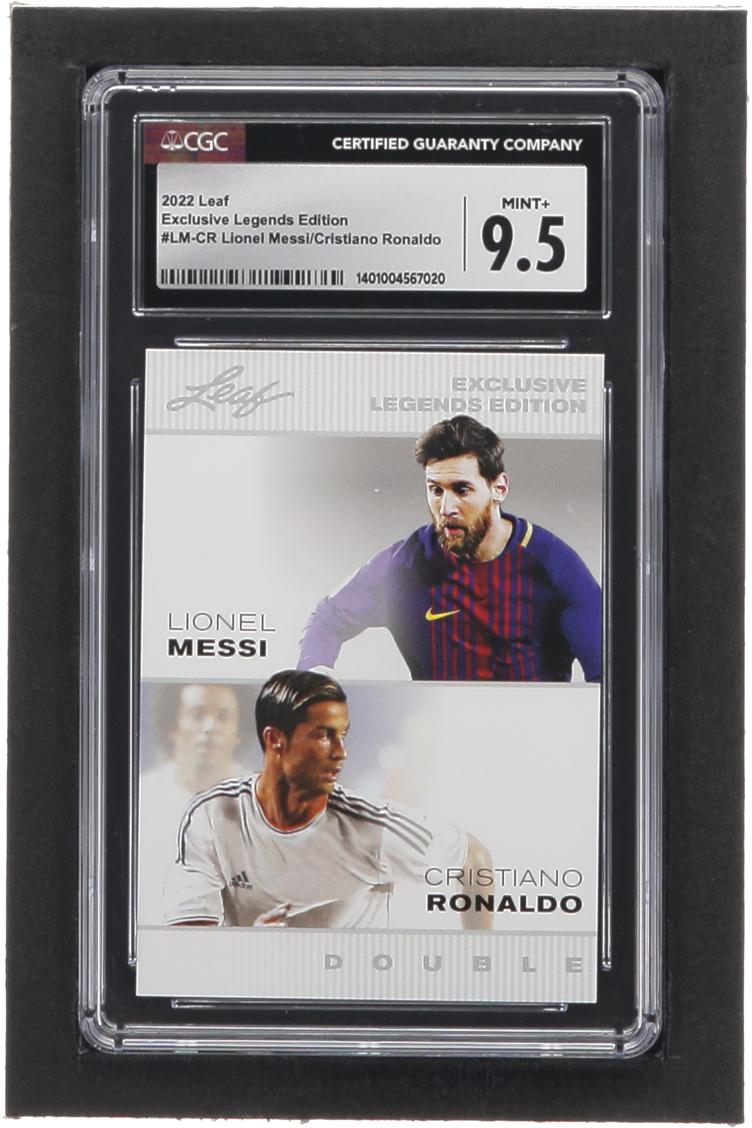 Lionel Messi / Cristiano Ronaldo 2022 Leaf Exclusive Legends Edition #LMCR (CGC 9.5) at PristineAuction.com Lionel Messi / Cristiano Ronaldo 2022 Leaf Exclusive Legends Edition #LMCR (CGC 9.5) at PristineAuction.com