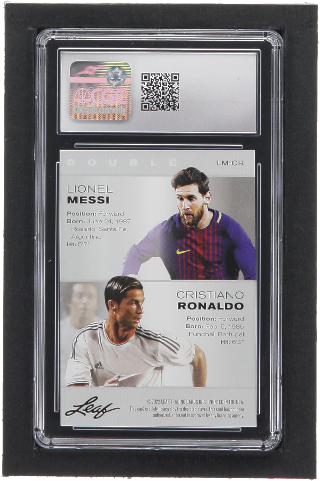 Lionel Messi / Cristiano Ronaldo 2022 Leaf Exclusive Legends Edition #LMCR (CGC 9.5) at PristineAuction.com Lionel Messi / Cristiano Ronaldo 2022 Leaf Exclusive Legends Edition #LMCR (CGC 9.5) at PristineAuction.com