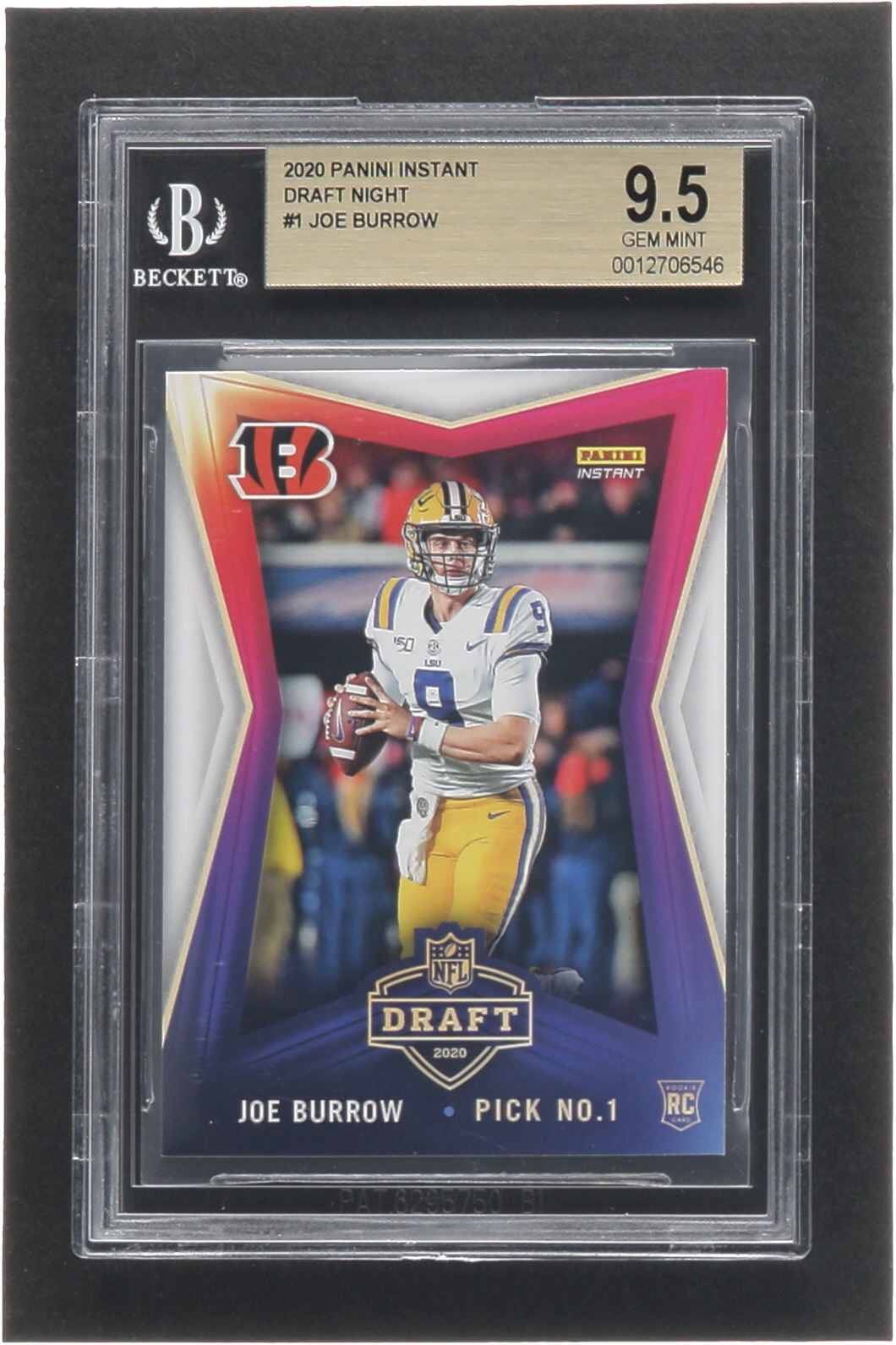 Joe Burrow 2020 Panini Instant Draft Night #1 RC (BGS 9.5) at PristineAuction.com Joe Burrow 2020 Panini Instant Draft Night #1 RC (BGS 9.5) at PristineAuction.com