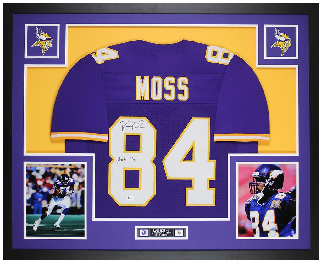 Randy Moss Signed Custom Framed Jersey Display Inscribed "HOF 18" (Beckett) at PristineAuction.com Randy Moss Signed Custom Framed Jersey Display Inscribed "HOF 18" (Beckett) at PristineAuction.com