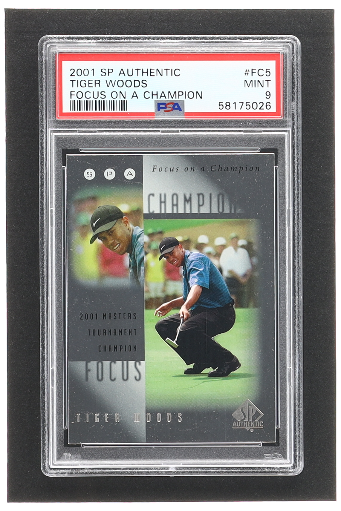 Tiger Woods 2001 SP Authentic Focus on a Champion #FC5 RC (PSA 9) at PristineAuction.com Tiger Woods 2001 SP Authentic Focus on a Champion #FC5 RC (PSA 9) at PristineAuction.com