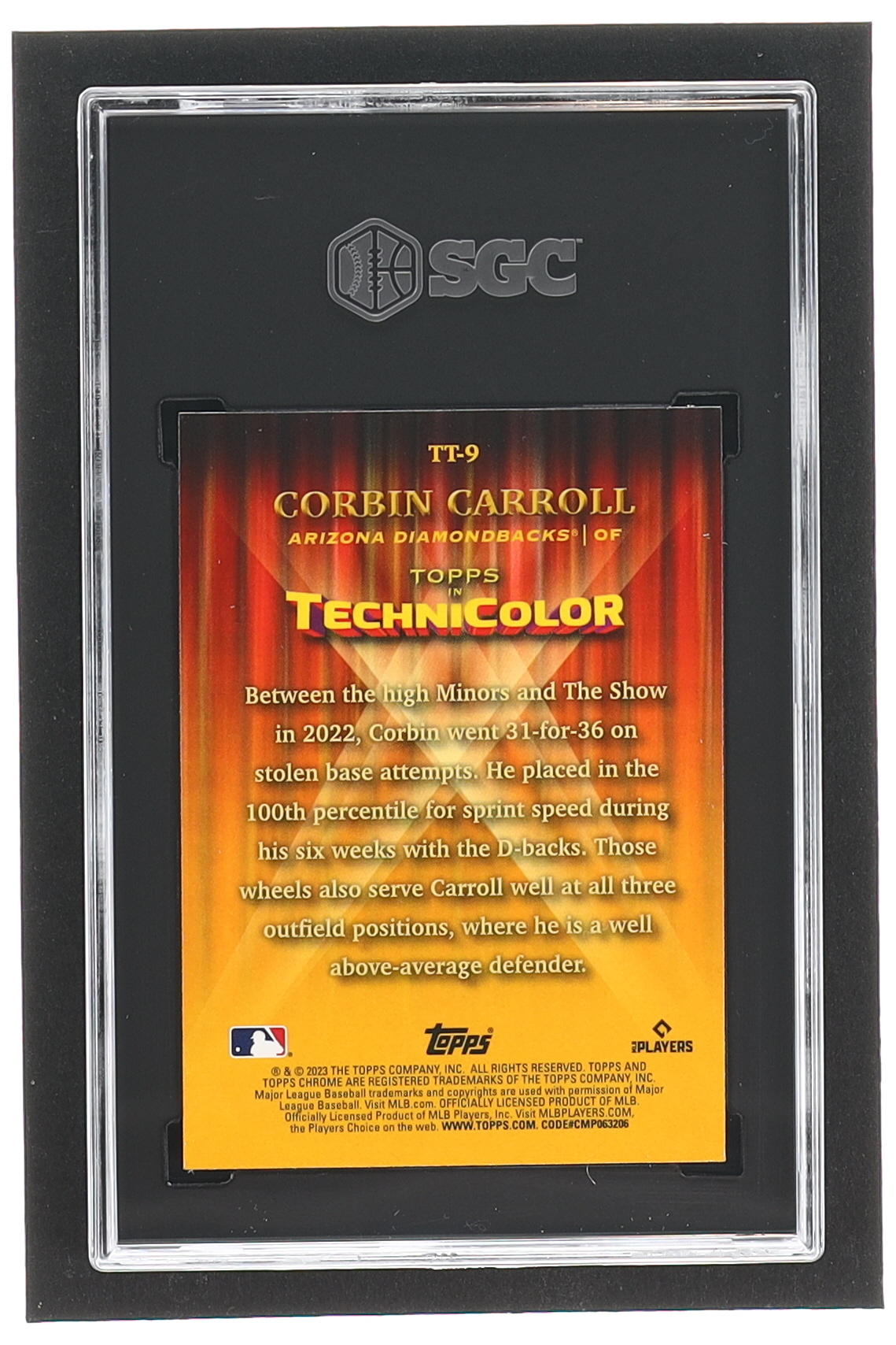 Corbin Carroll 2023 Topps Chrome Topps In Technicolor #TT9 RC (SGC 10) at PristineAuction.com Corbin Carroll 2023 Topps Chrome Topps In Technicolor #TT9 RC (SGC 10) at PristineAuction.com