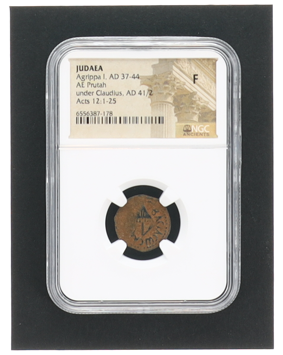 AD 37-44 Judaea, Agrippa I under Cladius, AD 41/2 - Acts 12:1-25 (NGC F) at PristineAuction.com AD 37-44 Judaea, Agrippa I under Cladius, AD 41/2 - Acts 12:1-25 (NGC F) at PristineAuction.com