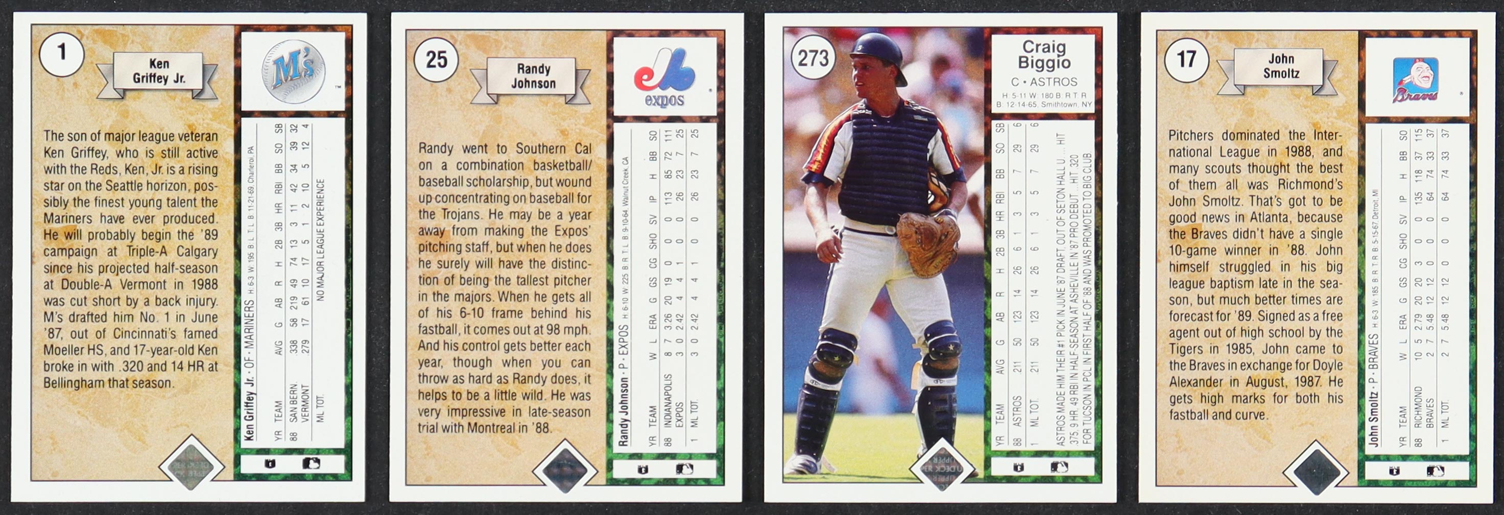 1989 Upper Deck Baseball The Collector's Choice Complete Set of (800) Baseball Cards With John Smoltz #17, Randy Johnson #25, Ken Griffey Jr. #1 RC, Craig Biggio #273 at PristineAuction.com 1989 Upper Deck Baseball The Collector's Choice Complete Set of (800) Baseball Cards With John Smoltz #17, Randy Johnson #25, Ken Griffey Jr. #1 RC, Craig Biggio #273 at PristineAuction.com