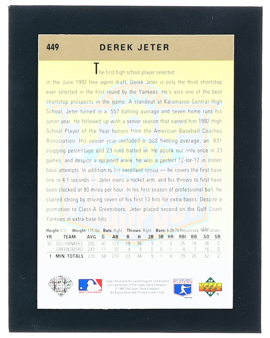 Derek Jeter 1993 Upper Deck #449 RC at PristineAuction.com Derek Jeter 1993 Upper Deck #449 RC at PristineAuction.com