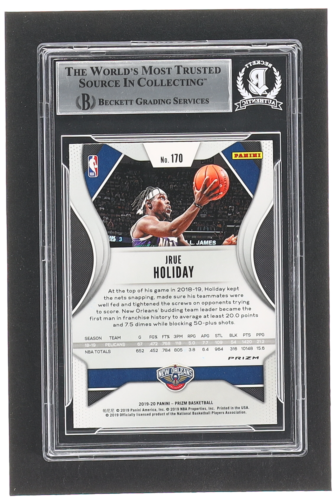 Jrue Holiday Signed 2019-20 Panini Prizm Prizms Pink Ice #170 (BGS) at PristineAuction.com Jrue Holiday Signed 2019-20 Panini Prizm Prizms Pink Ice #170 (BGS) at PristineAuction.com