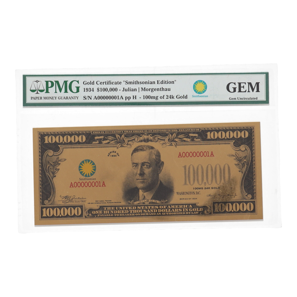 1934 $100 000 Gold Certificate quot Smithsonian Edition quot 100mg of 24kt