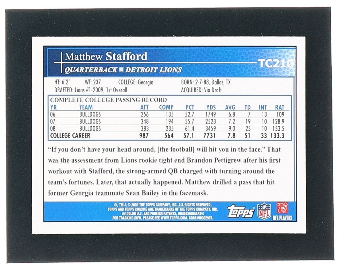 Matthew Stafford 2009 Topps Chrome #TC210 RC at PristineAuction.com Matthew Stafford 2009 Topps Chrome #TC210 RC at PristineAuction.com